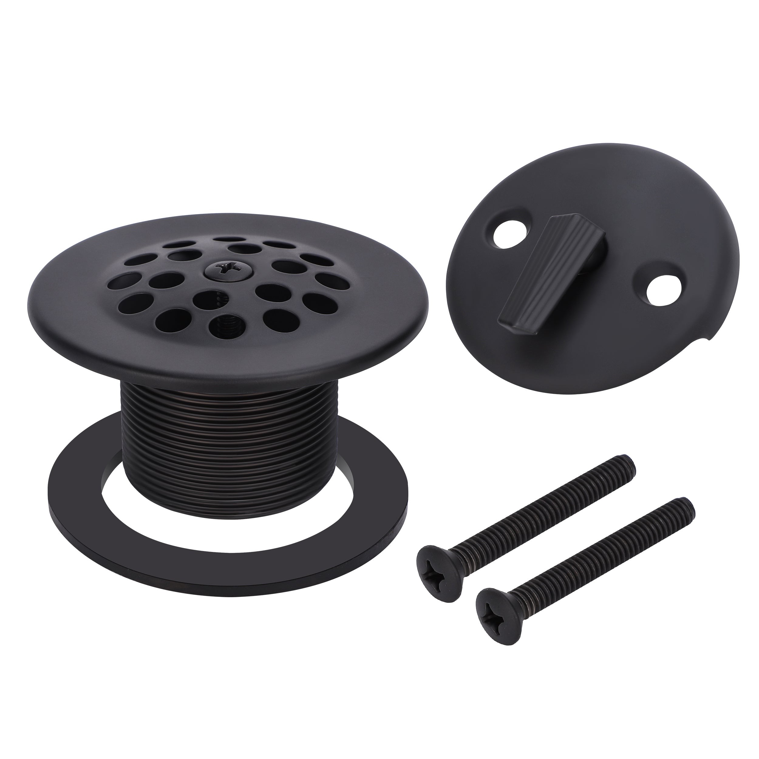 PRIMSOPH Grid Strainer Tub Drain Trim Kit with Three Hole Trip Lever Overflow Faceplate, Matte Black