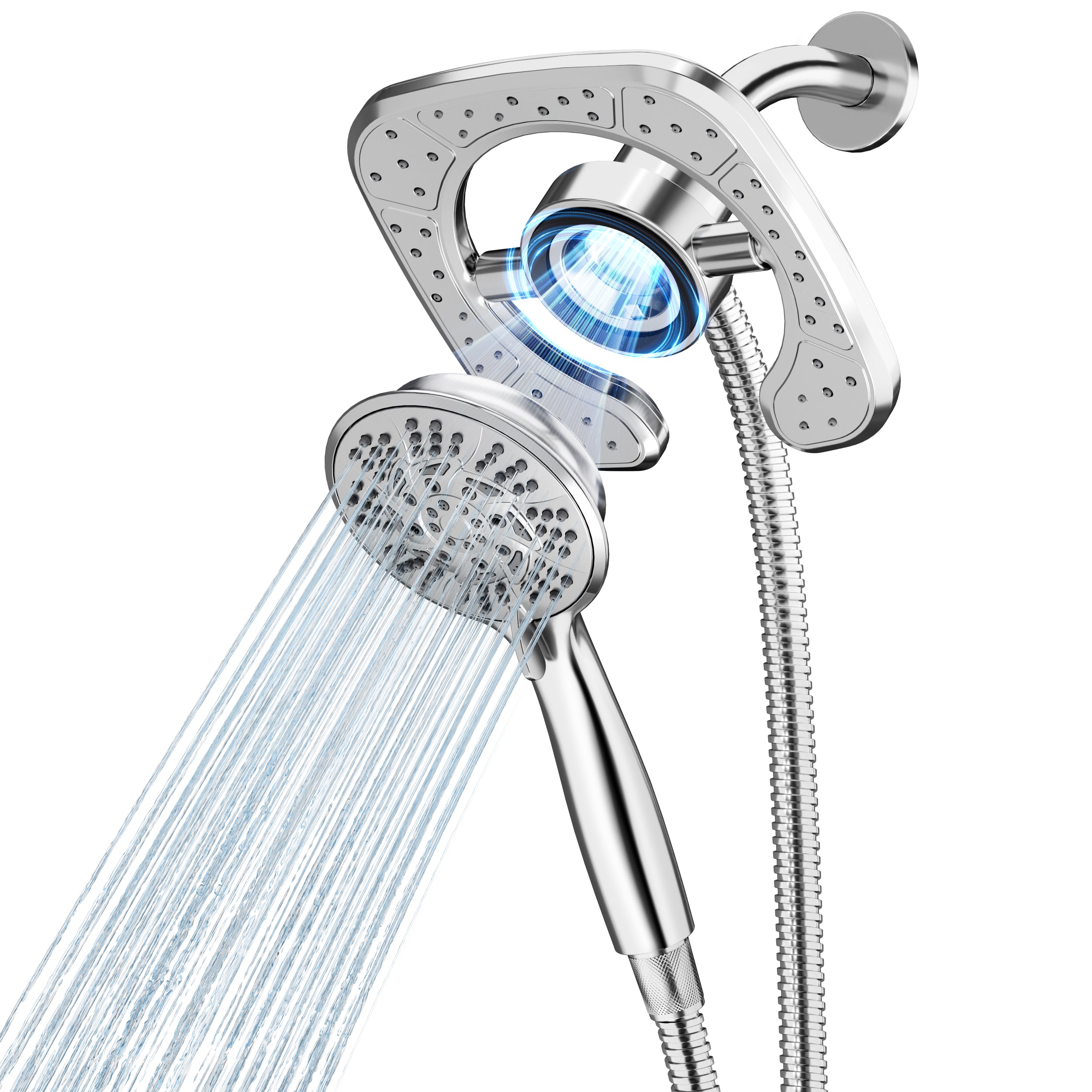 PRIMSOPH 10-Mode High Pressure Handheld and Square Rainfall Shower Head with Magnetic Docking and Stainless Steel Hose, Chrome