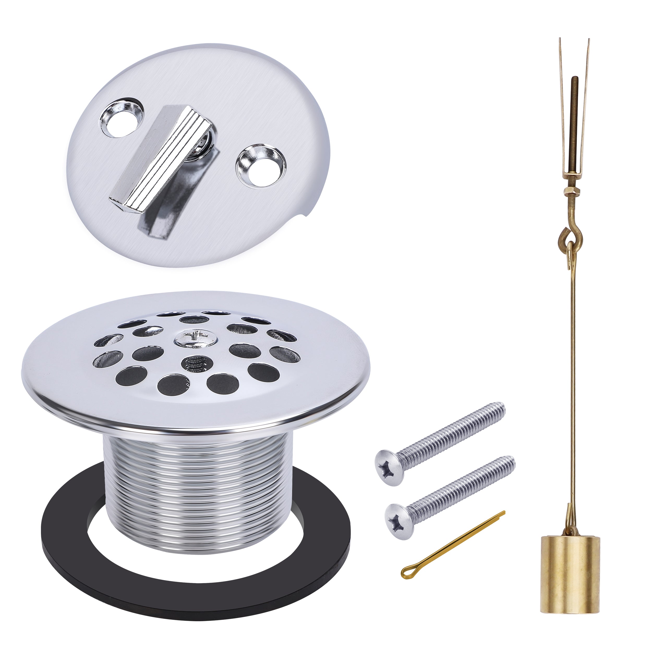 PRIMSOPH Grid Strainer Tub Drain Trim Kit with Three Hole Trip Lever Overflow Faceplate and Linkage, Chrome