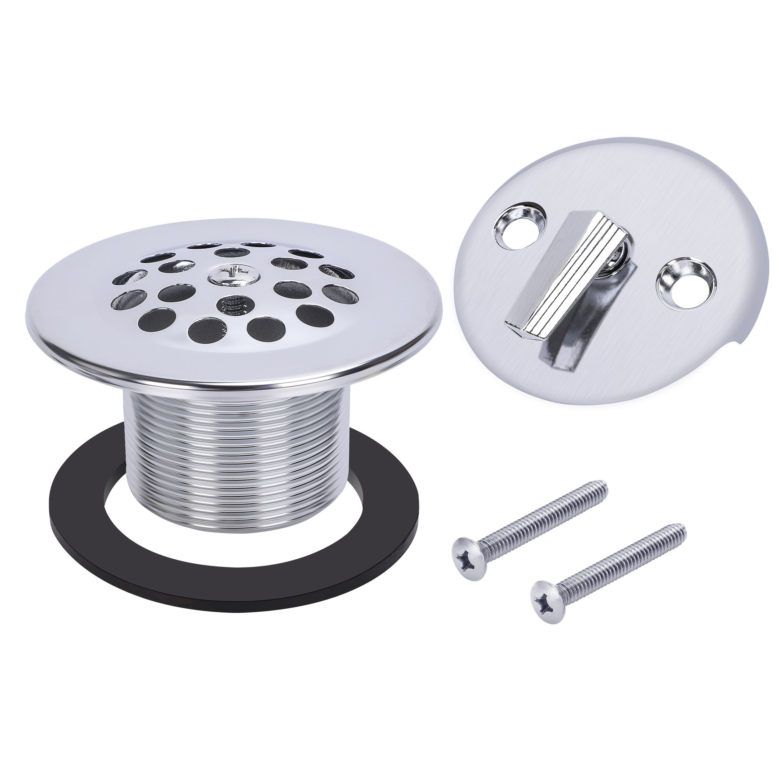 PRIMSOPH Grid Strainer Tub Drain Trim Kit with Three Hole Trip Lever Overflow Faceplate, Chrome