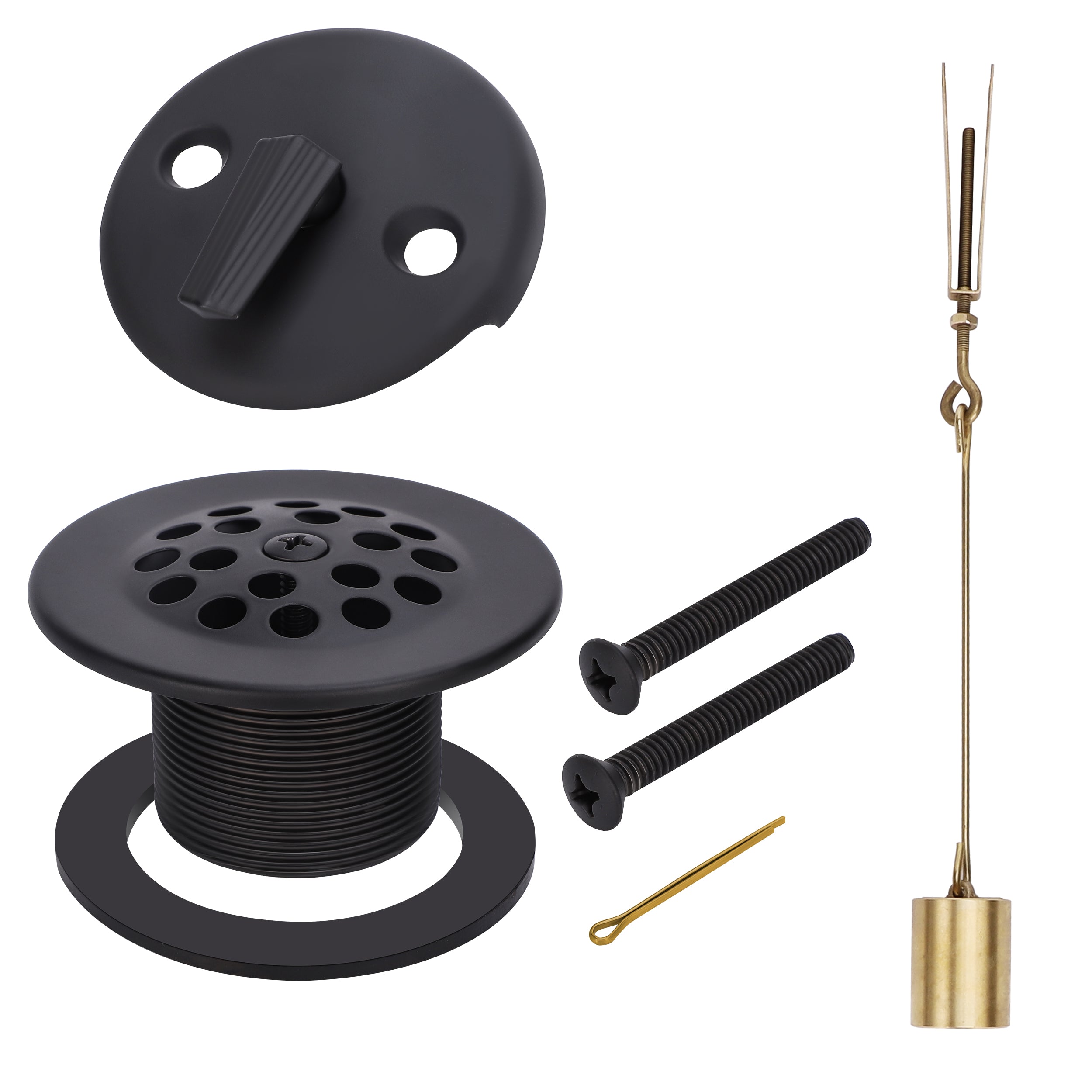 PRIMSOPH Grid Strainer Tub Drain Trim Kit with Three Hole Trip Lever Overflow Faceplate and Linkage, Matte Black