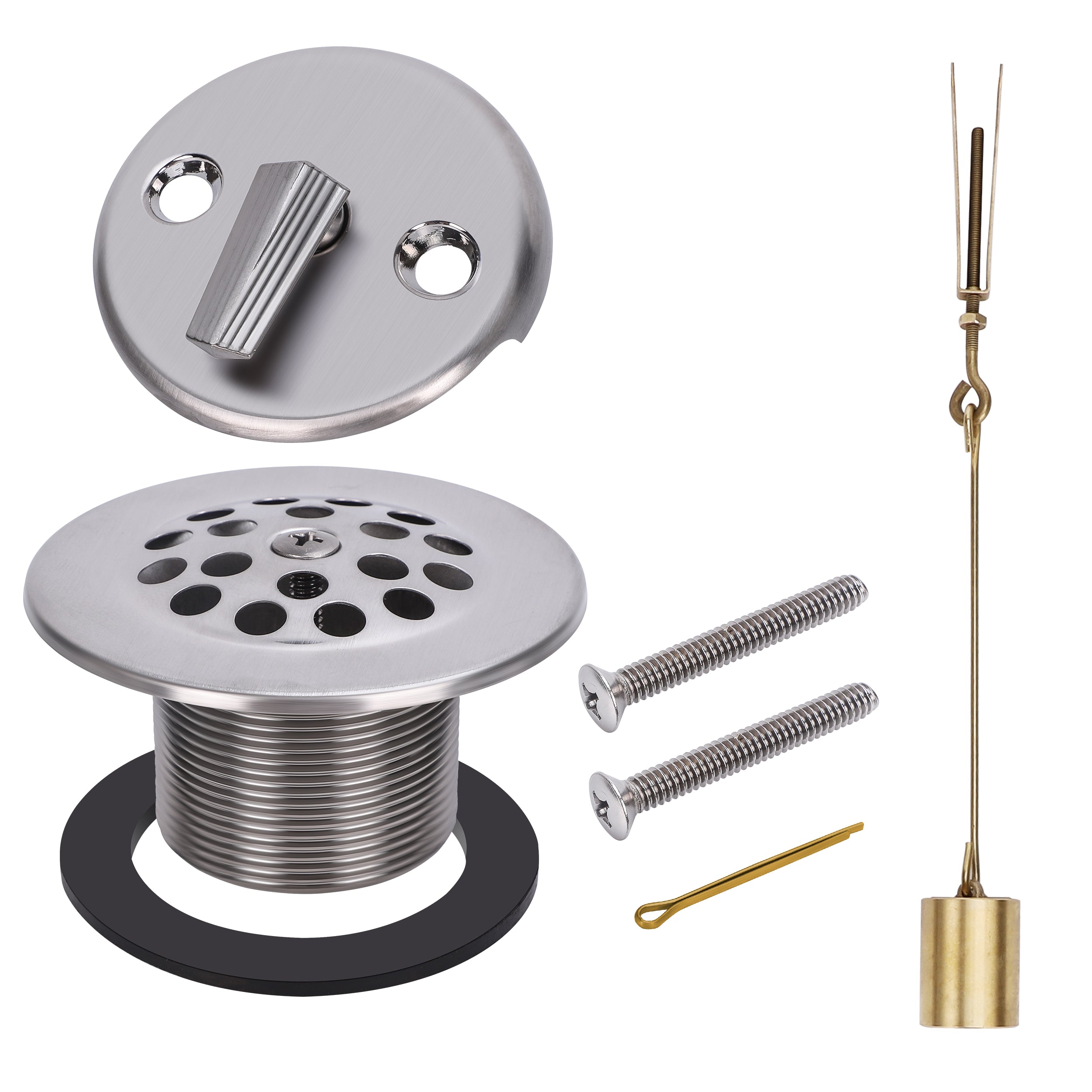 PRIMSOPH Grid Strainer Tub Drain Trim Kit with Three Hole Trip Lever Overflow Faceplate and Linkage, Brushed Nickel