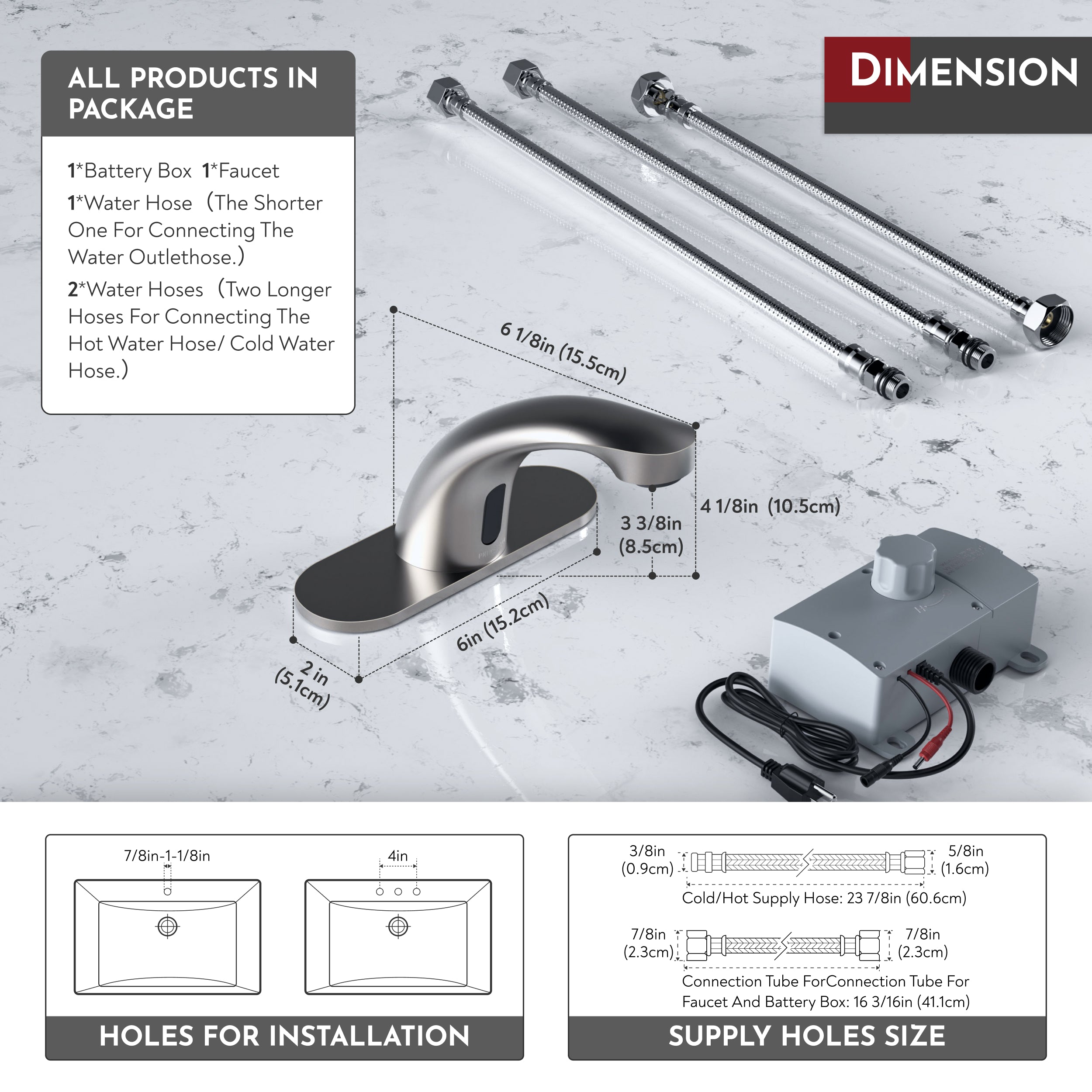 PRIMSOPH 8012 Compact Battery and Plug-In Powered Touchless Faucet with Temperature Mixer, Brushed Nickel