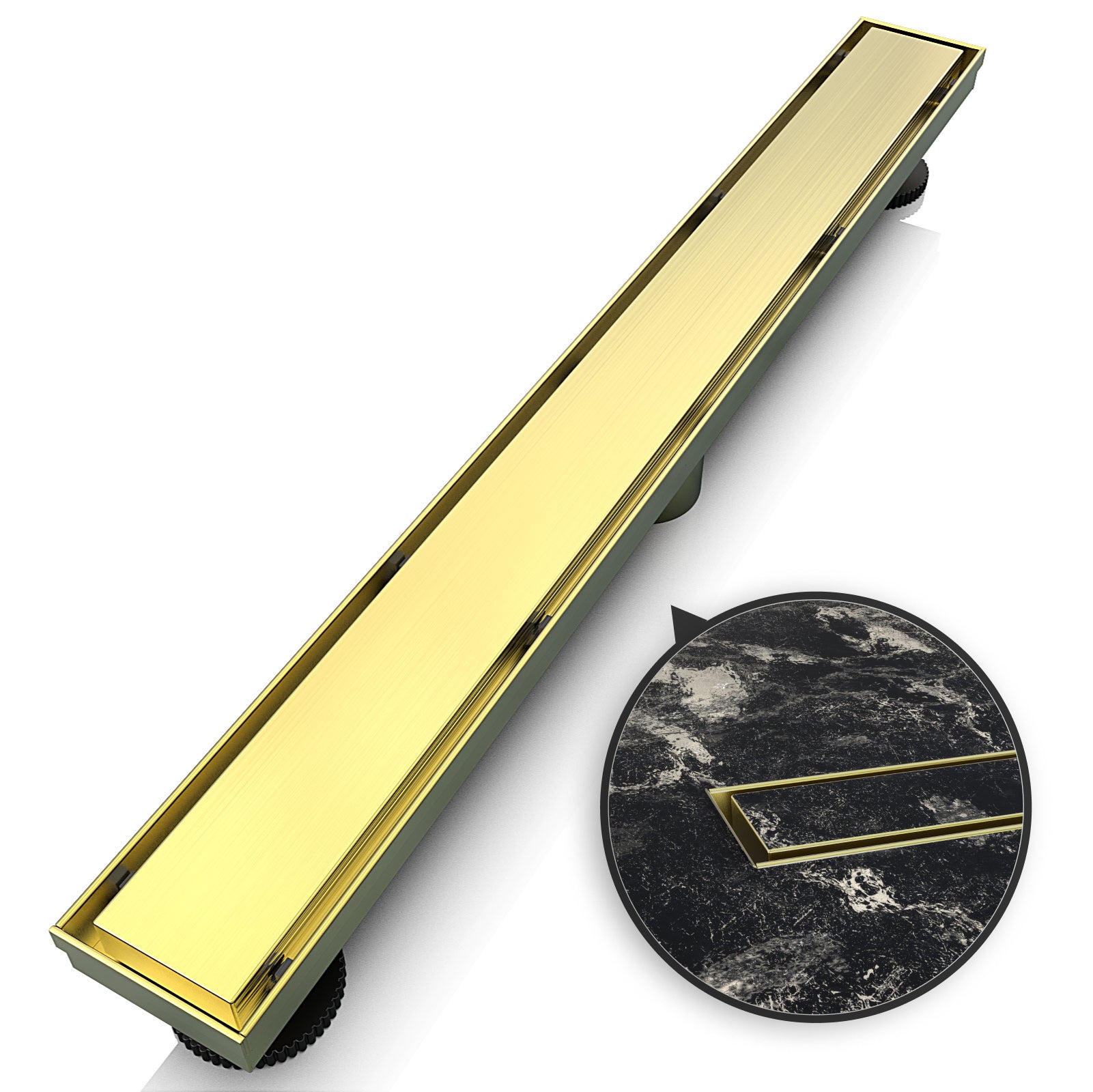 WEBANG 36 Inch Reversible 2-in-1 Linear Shower Drain With Accessories, Brushed Gold