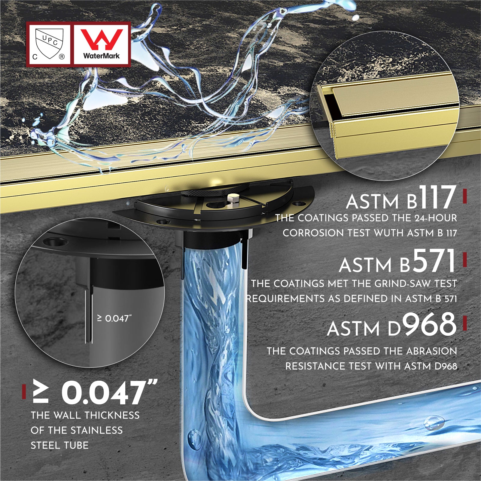 WEBANG 24 Inch Reversible 2-in-1 Linear Shower Drain With Accessories, Brushed Gold