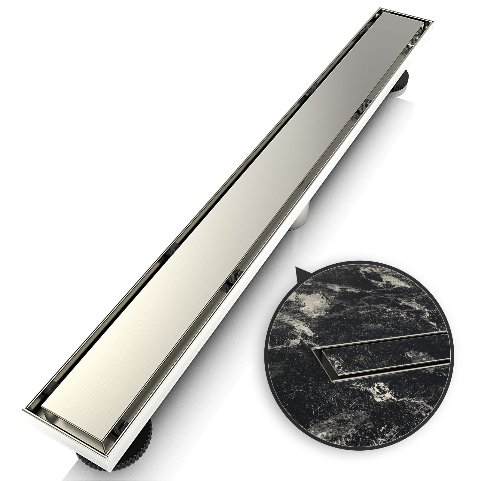 WEBANG 24 Inch Reversible 2-in-1 Linear Shower Drain With Accessories, Brushed Nickel