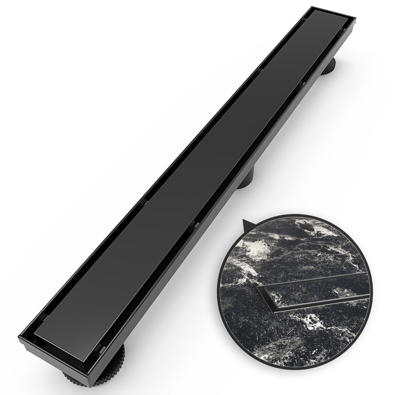 WEBANG 28 Inch Reversible 2-in-1 Linear Shower Drain With Accessories, Matte Black
