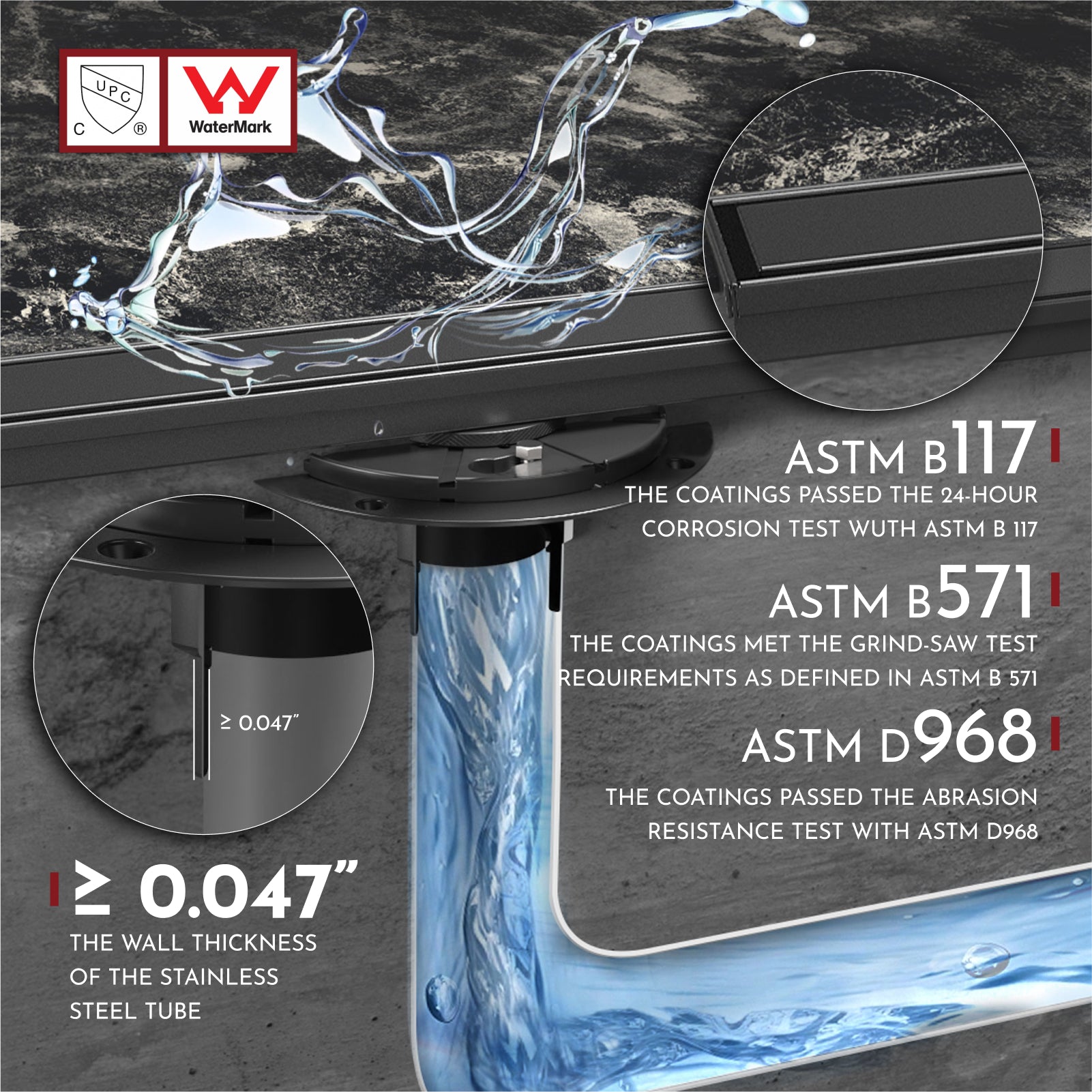 WEBANG 72 Inch Reversible 2-in-1 Linear Shower Drain With Accessories, Matte Black