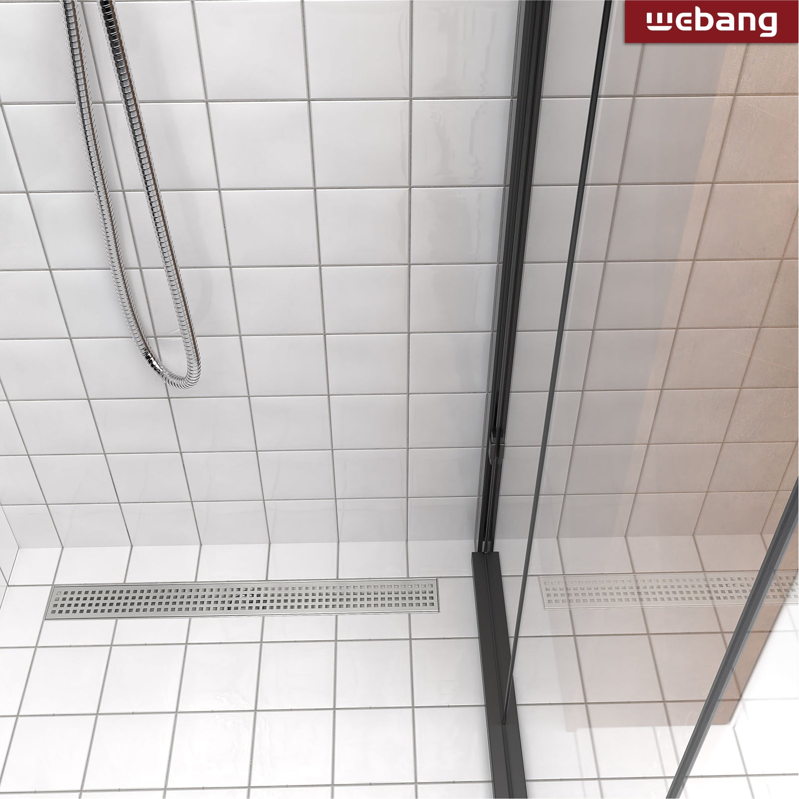 WEBANG 24 Inch Square Hole Pattern Linear Shower Drain With Accessories, Brushed Stainless Steel