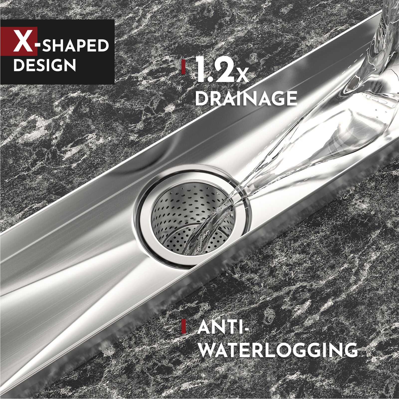 WEBANG 24 Inch Capsule Pattern Linear Shower Drain With Accessories, Brushed Stainless Steel