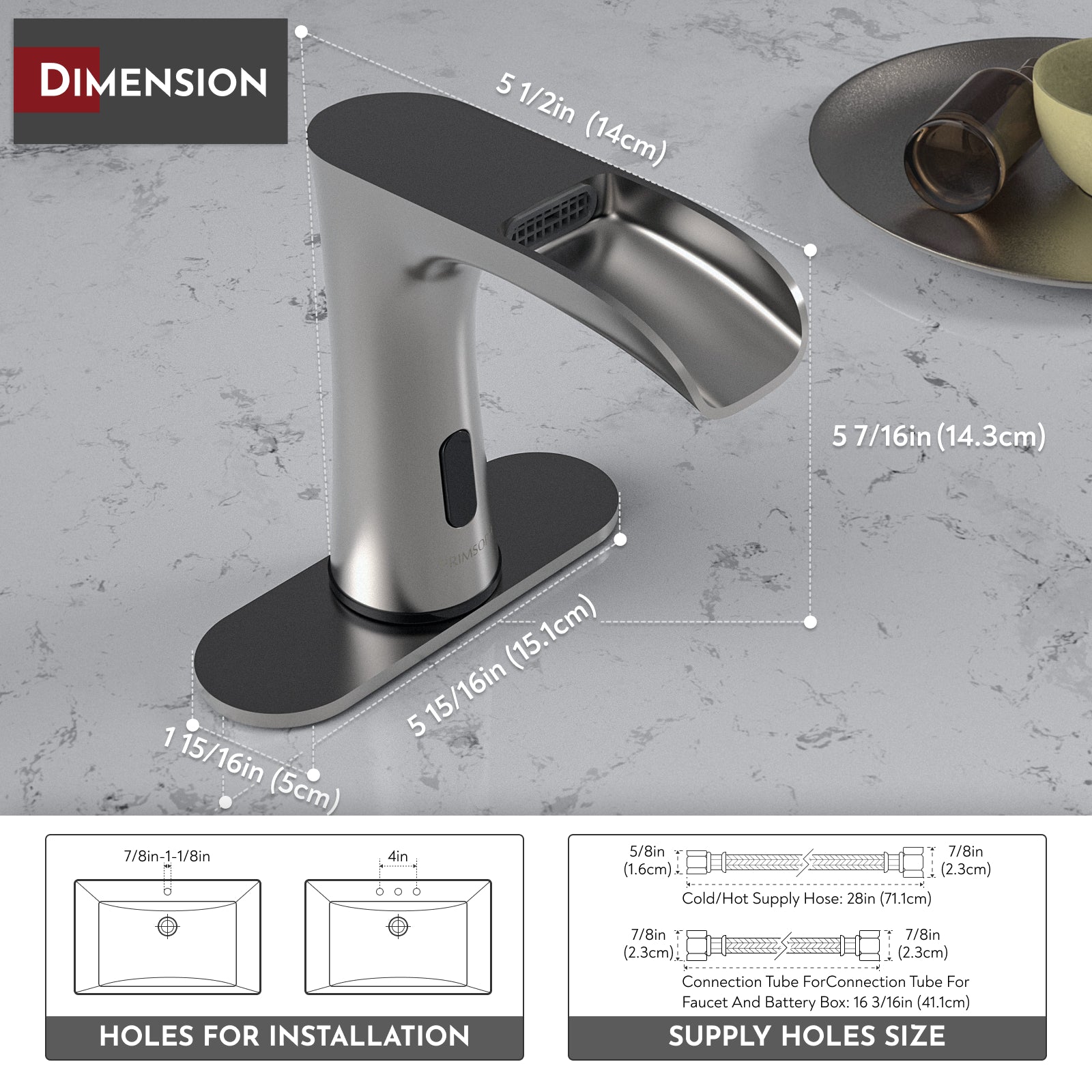 PRIMSOPH Waterfall Touchless Faucet with Temperature Mixer and Battery & Plug-In Power, Brushed Nickel