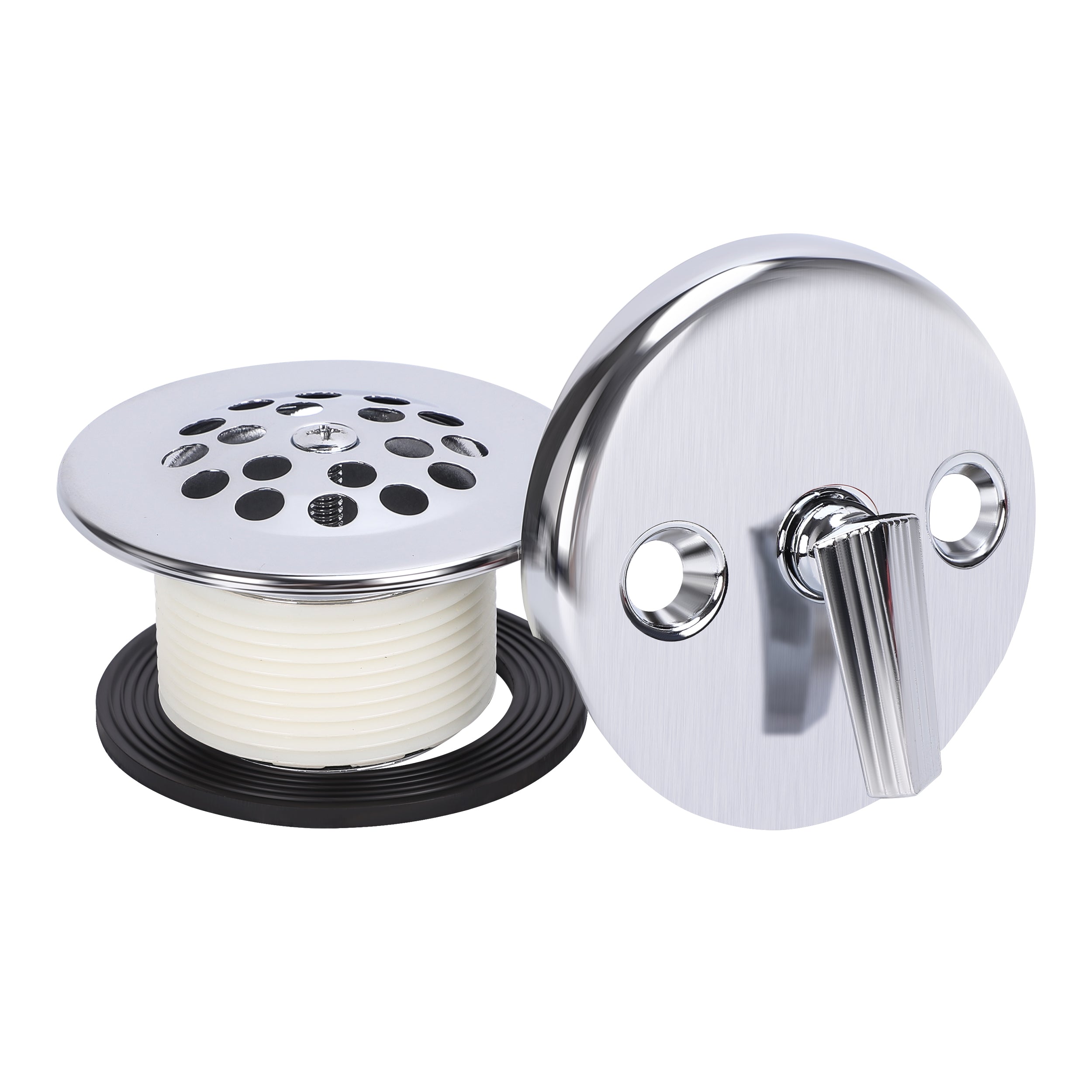 PRIMSOPH Grid Strainer Tub Drain Trim Kit with Three Hole Trip Lever Overflow Faceplate and Linkage, Chrome