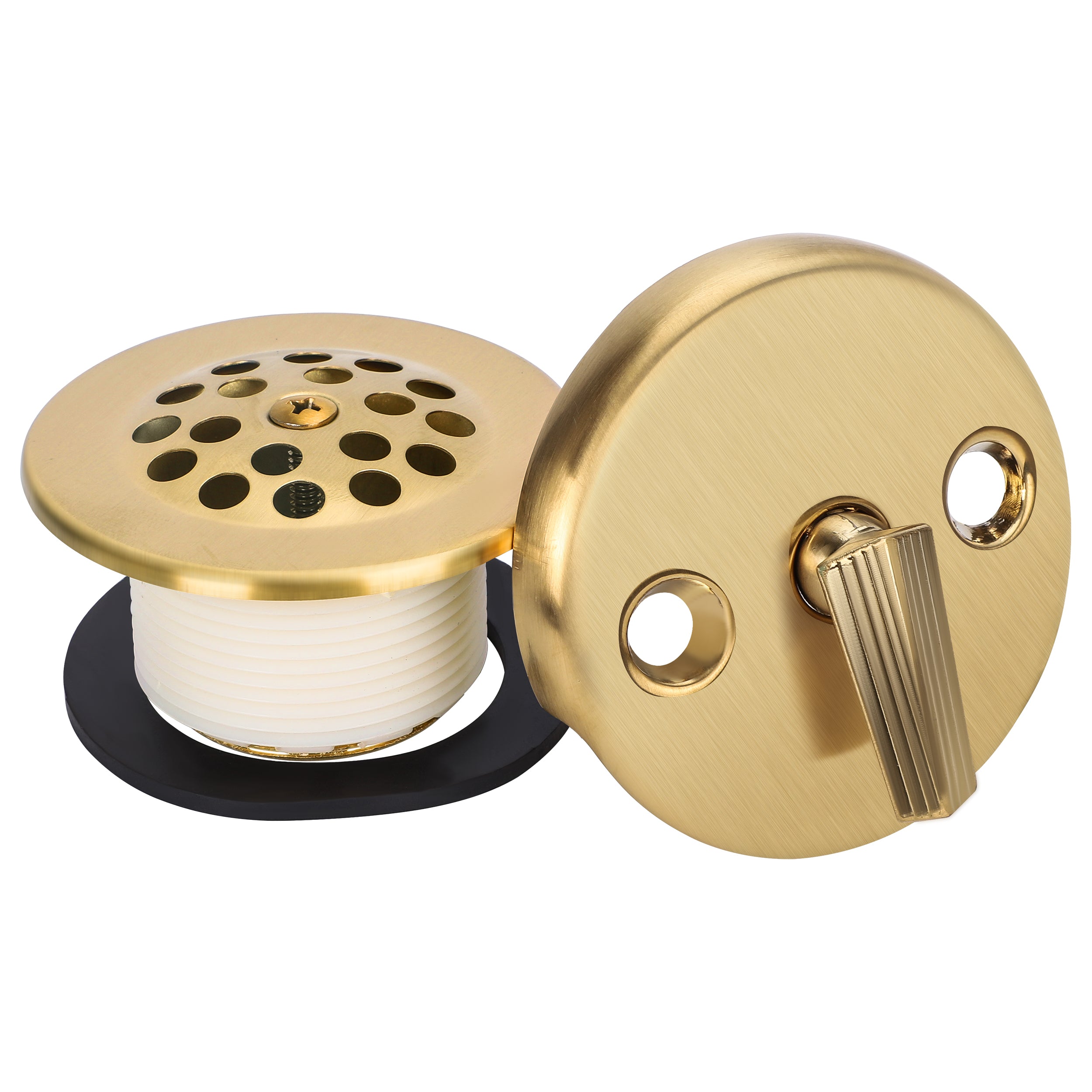 PRIMSOPH Grid Strainer Tub Drain Trim Kit with Three Hole Trip Lever Overflow Faceplate, Brushed Gold