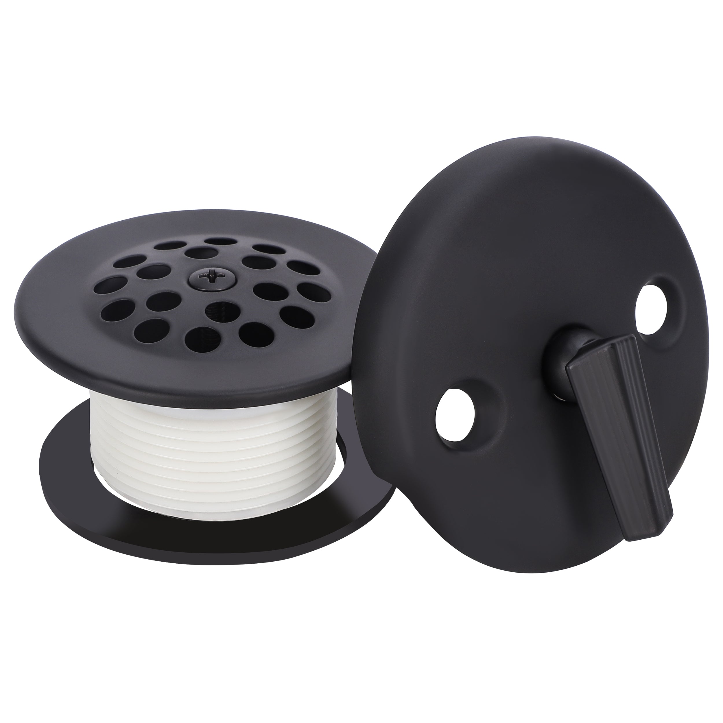 PRIMSOPH Grid Strainer Tub Drain Trim Kit with Three Hole Trip Lever Overflow Faceplate and Linkage, Matte Black