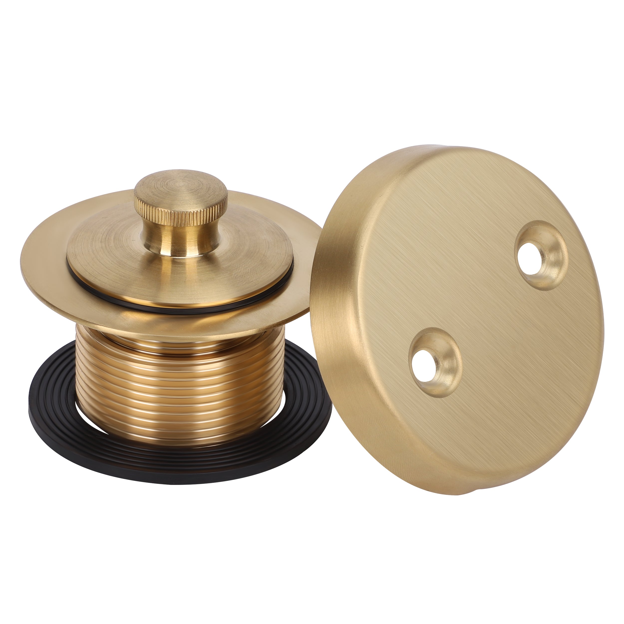 PRIMSOPH Lift Turn Tub Drain Trim Kit with Two Hole Overflow Faceplate, Brushed Gold