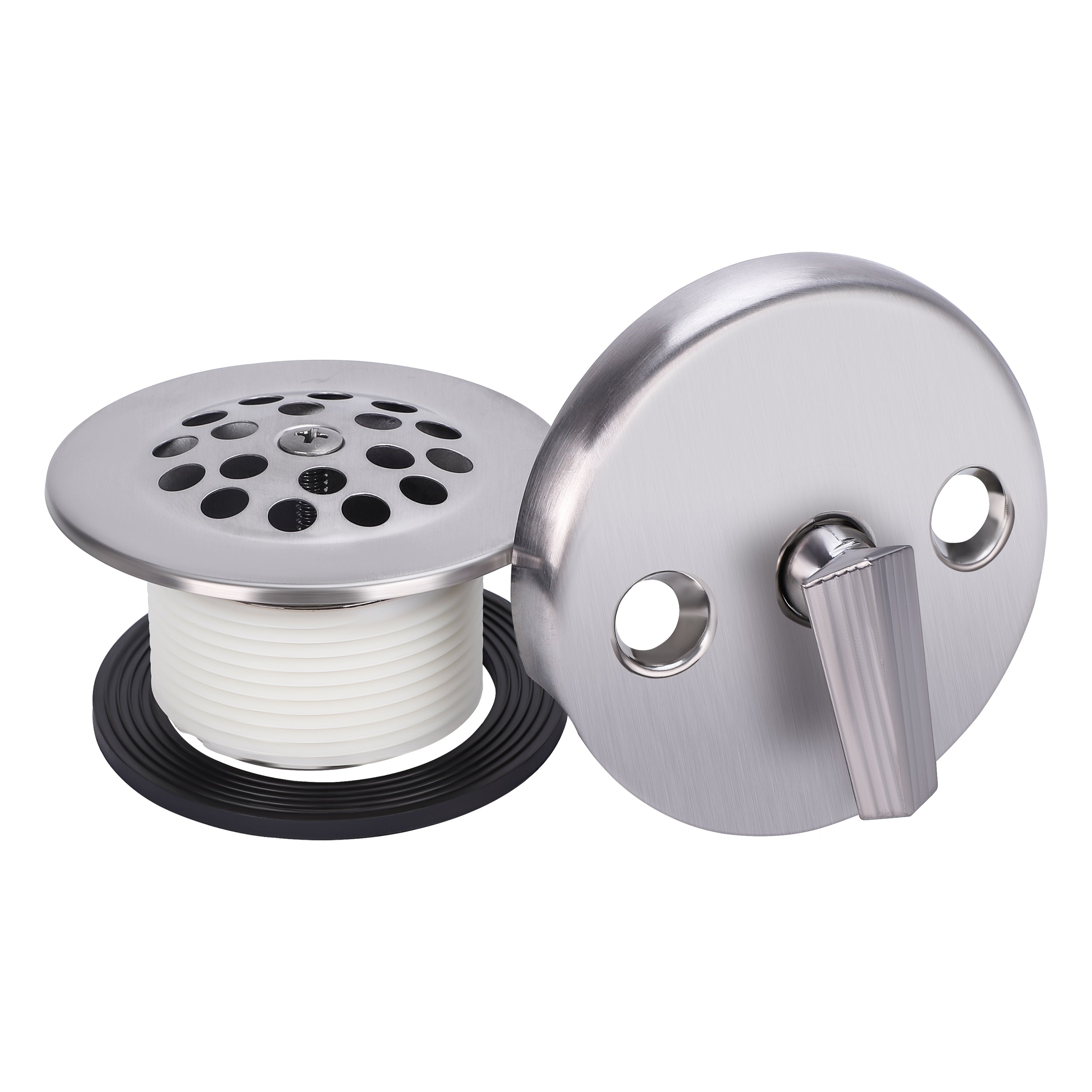 PRIMSOPH Grid Strainer Tub Drain Trim Kit with Three Hole Trip Lever Overflow Faceplate, Brushed Nickel