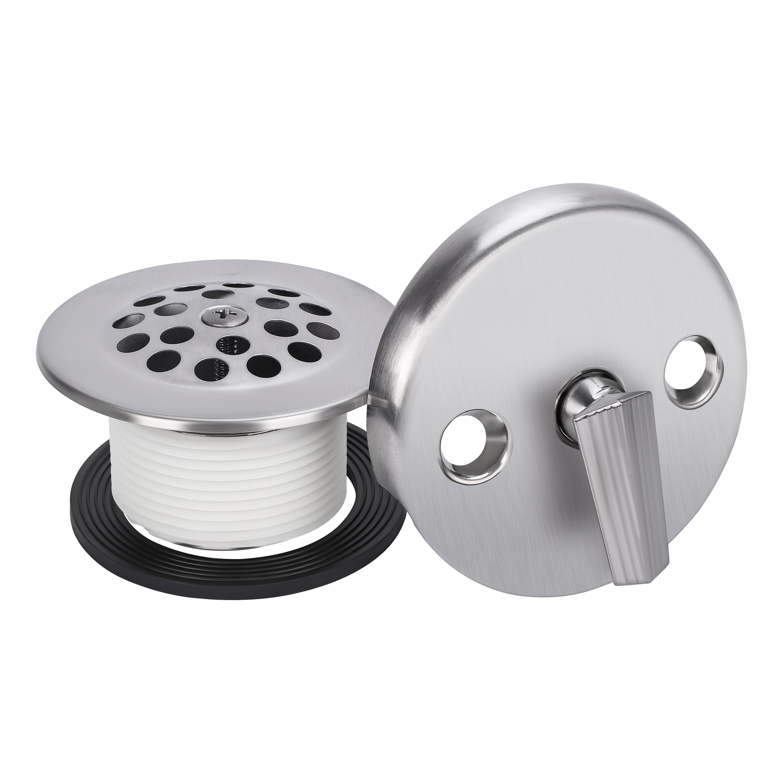 PRIMSOPH Grid Strainer Tub Drain Trim Kit with Three Hole Trip Lever Overflow Faceplate and Linkage, Brushed Nickel