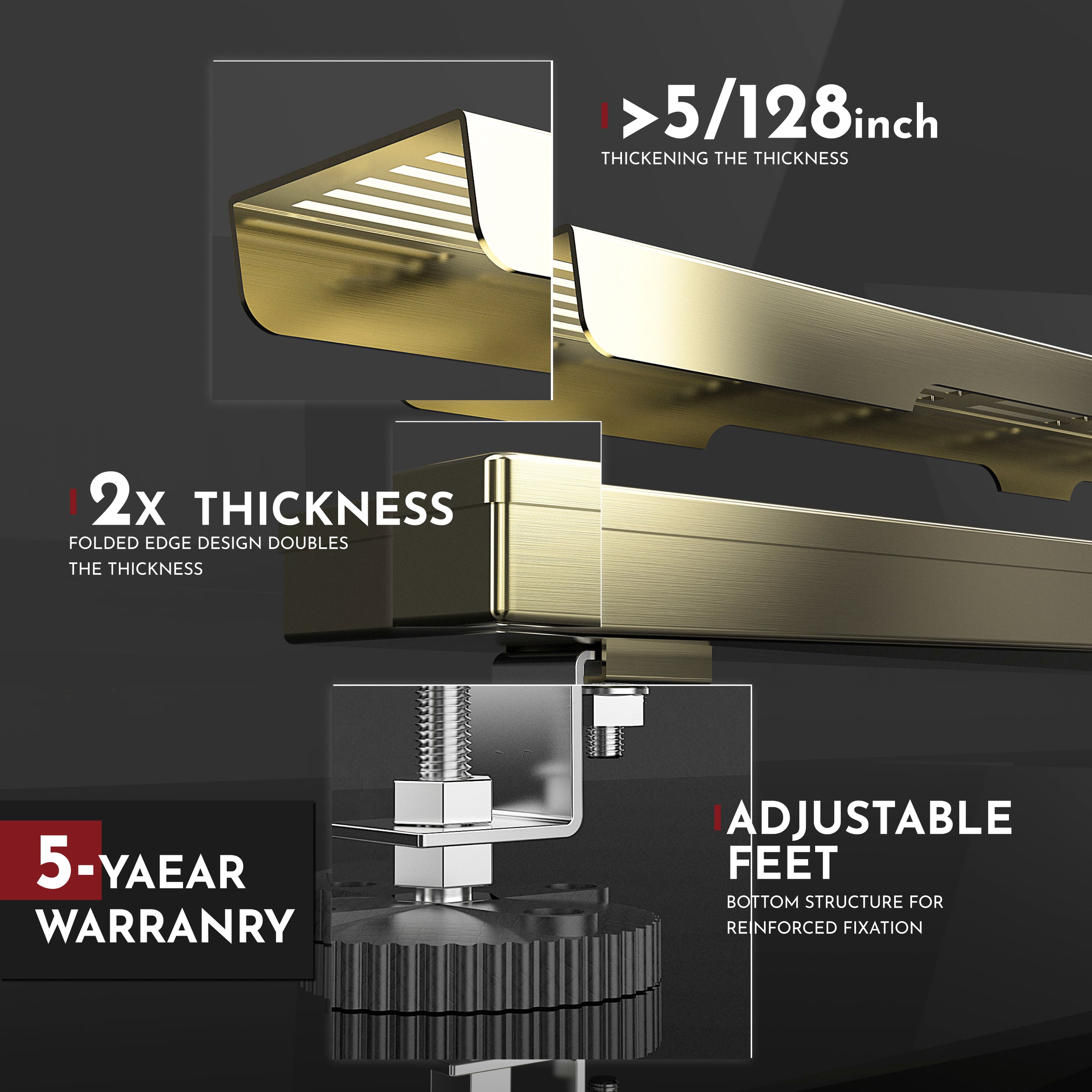 WEBANG 12 Inch Fence Pattern Linear Shower Drain With Accessories, Brushed Gold