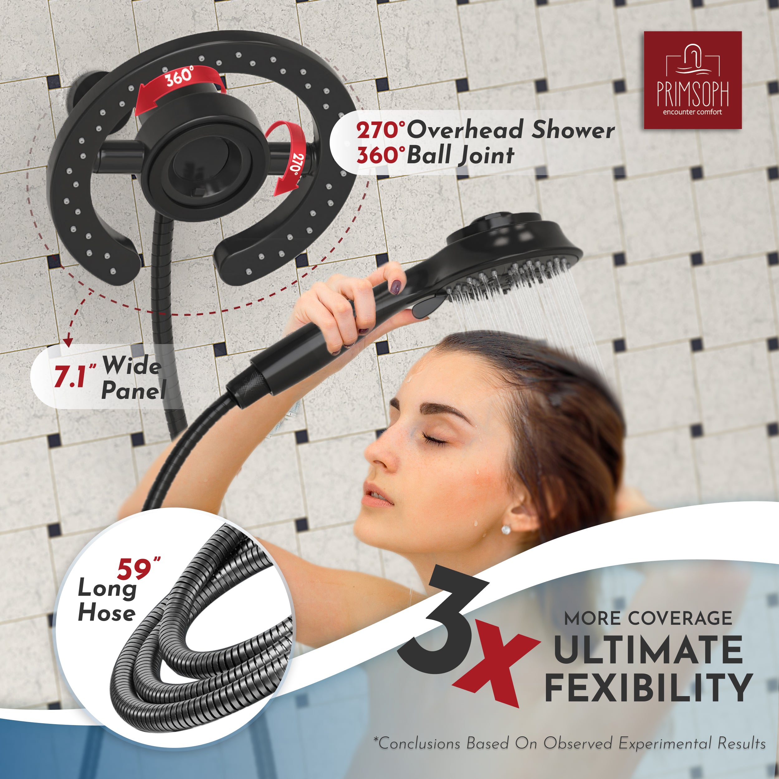 PRIMSOPH 10-Mode High Pressure Handheld and Round Rainfall Shower Head with Magnetic Docking and Stainless Steel Hose, Matte Black