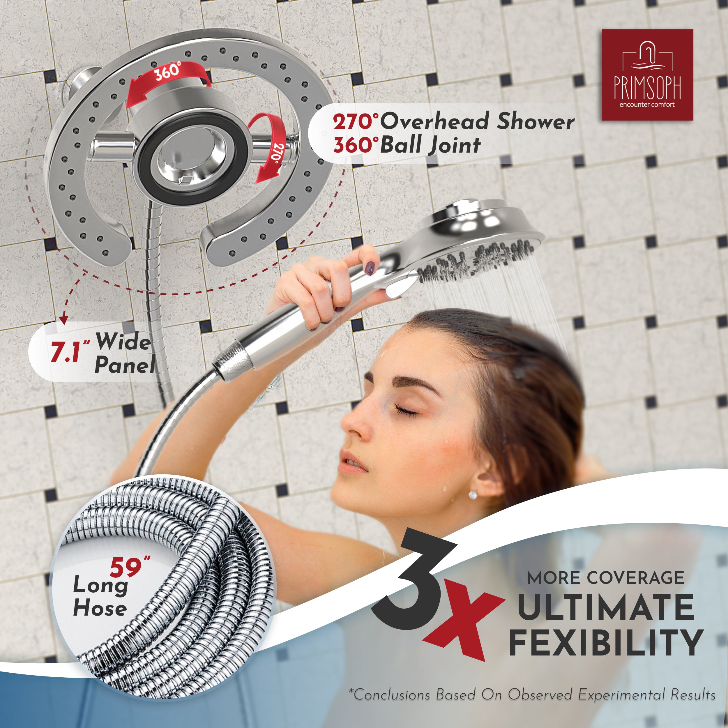 PRIMSOPH 10-Mode High Pressure Handheld and Round Rainfall Shower Head with Magnetic Docking and Stainless Steel Hose, Chrome