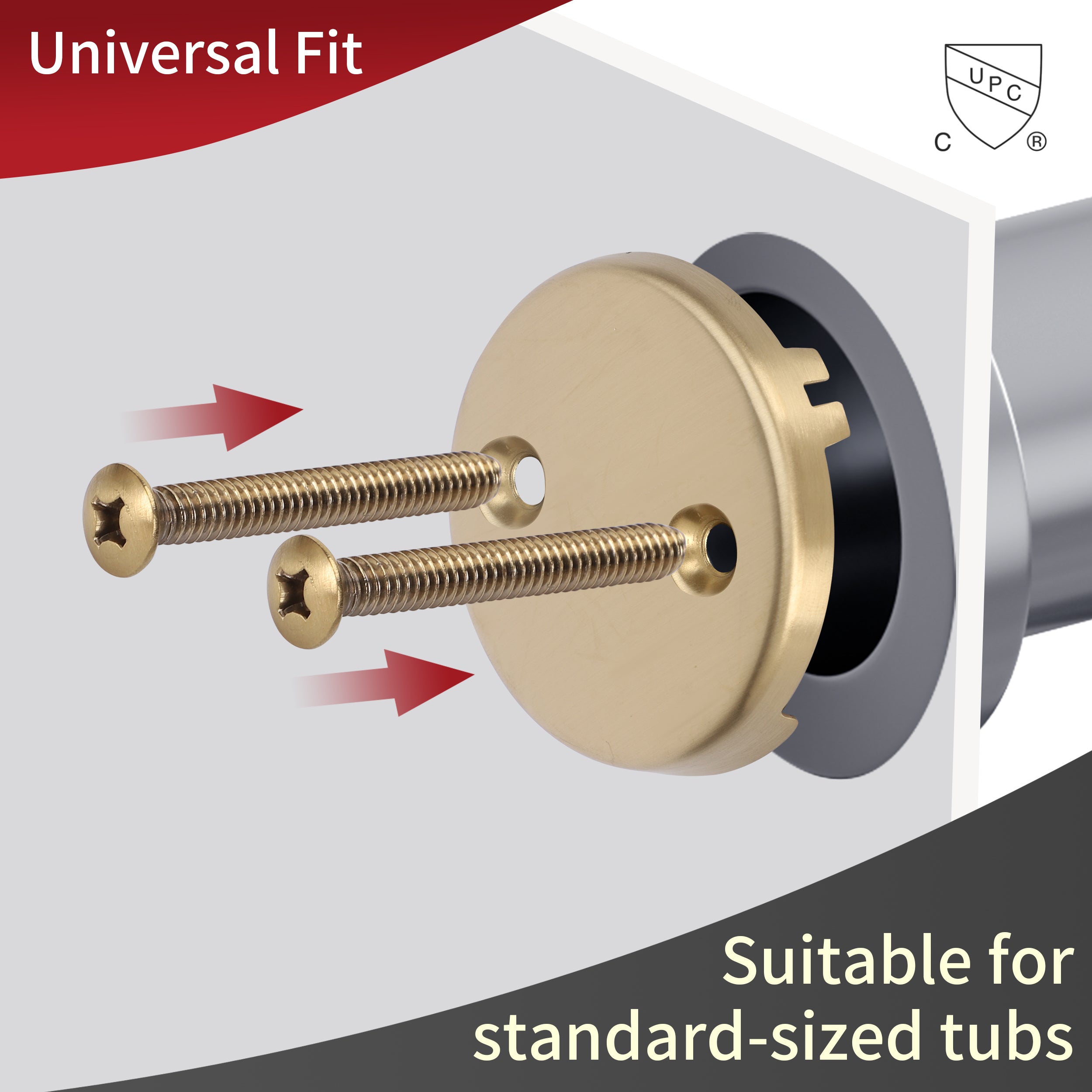 PRIMSOPH Two Hole Tub Drain Overflow Faceplate,  Brushed Gold