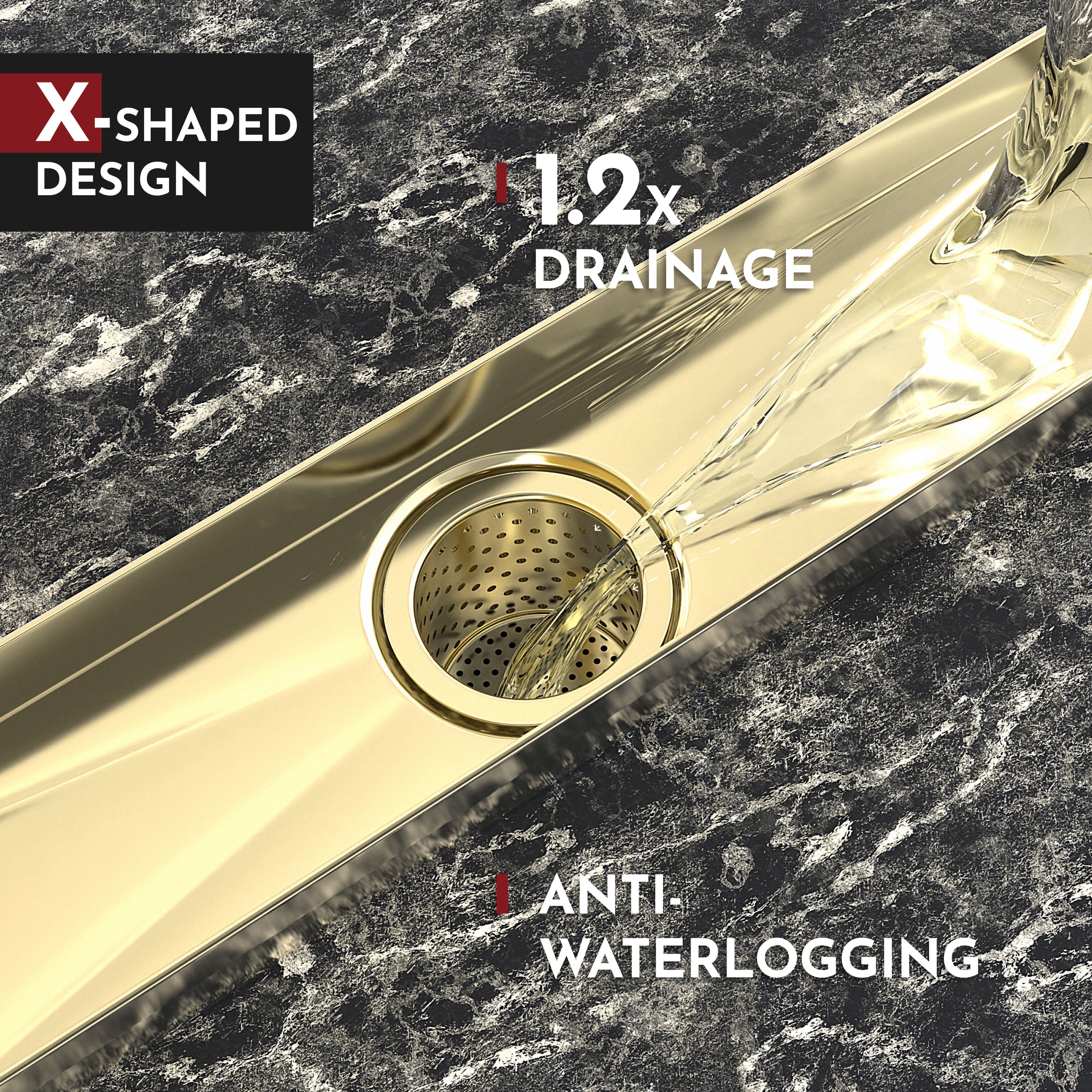 WEBANG 24 Inch Rainline Pattern Linear Shower Drain With Accessories, Brushed Gold