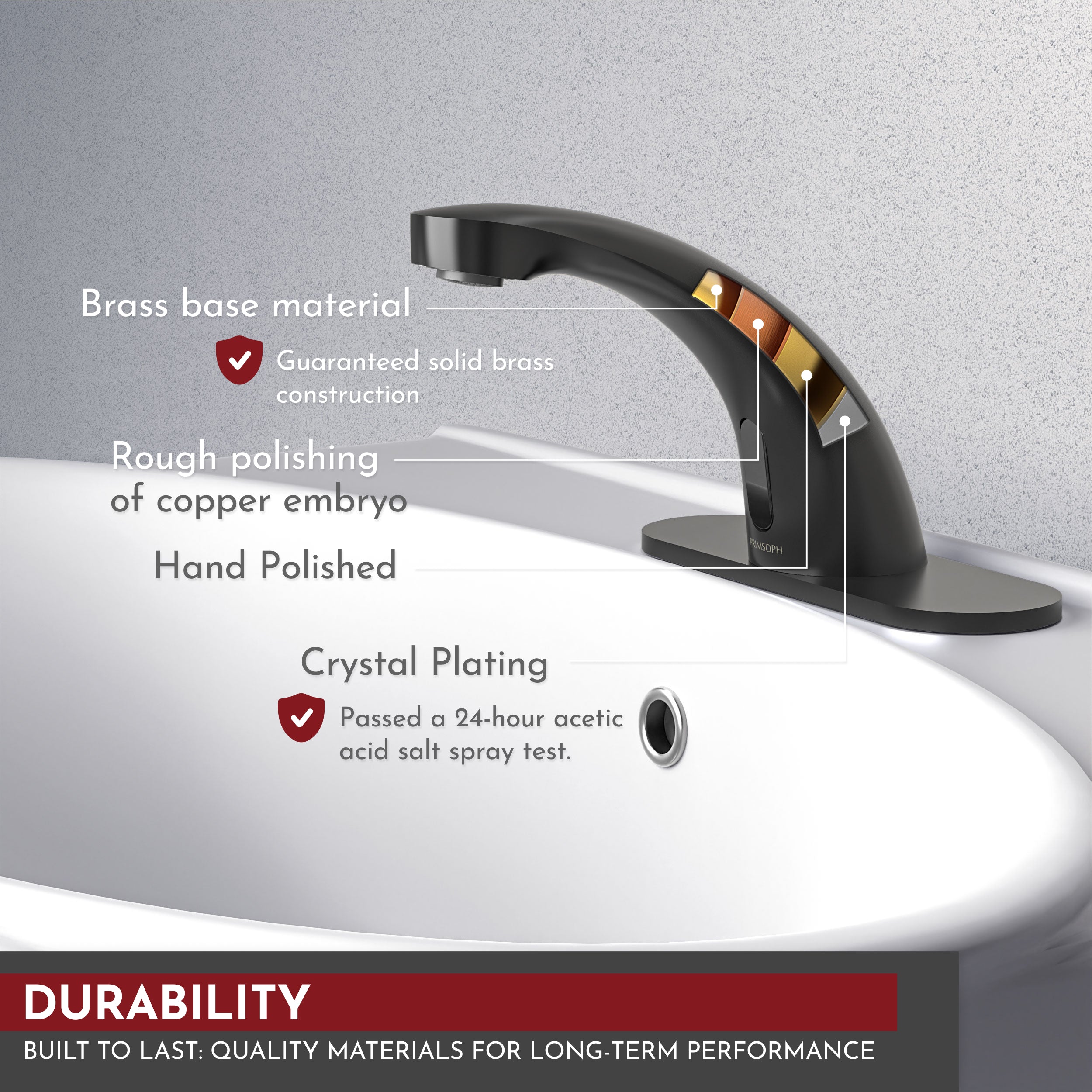 PRIMSOPH 8012 Compact Battery and Plug-In Powered Touchless Faucet with Temperature Mixer, Matte Black