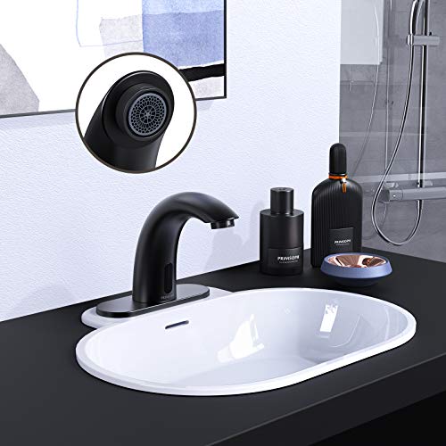 PRIMSOPH Model 8012 Battery and Plug-In Powered Touchless Faucet with Temperature Mixer, Matte Black