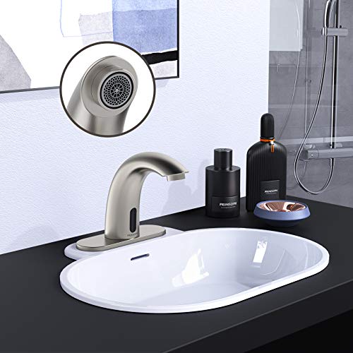 PRIMSOPH Model 8012 Battery and Plug-In Powered Touchless Faucet with Temperature Mixer, Brushed Nickel