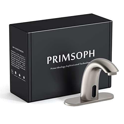 PRIMSOPH Model 8012 Battery and Plug-In Powered Touchless Faucet with Temperature Mixer, Brushed Nickel