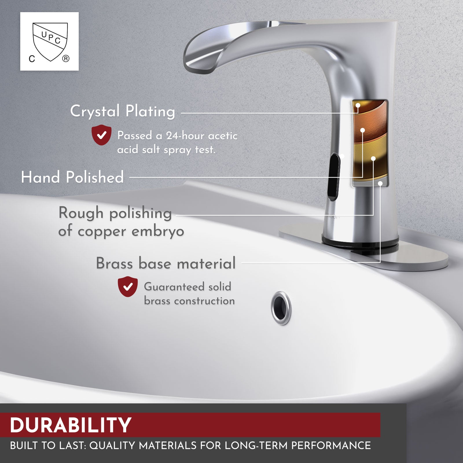 PRIMSOPH Waterfall Touchless Faucet with Temperature Mixer and Battery & Plug-In Power, Chrome