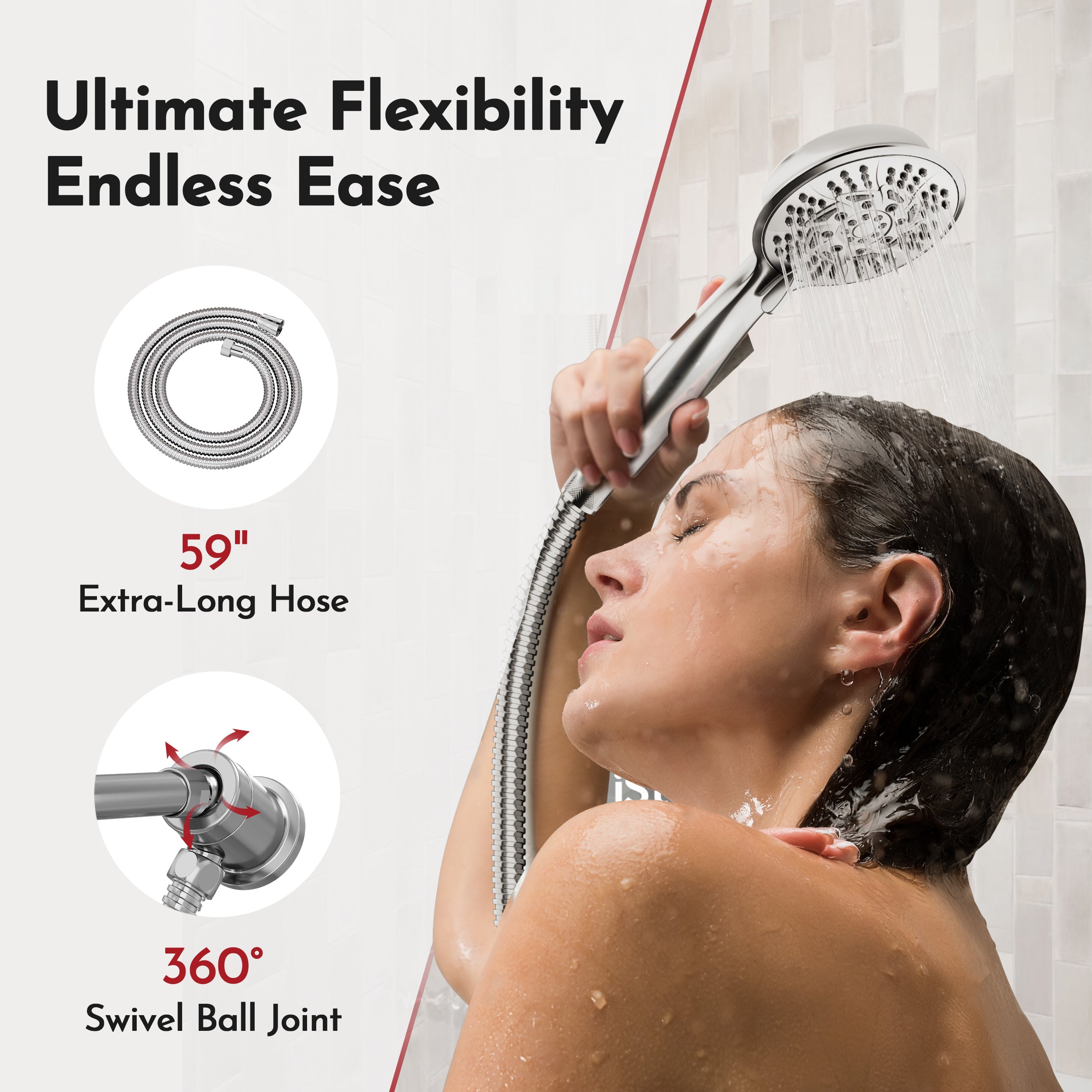 PRIMSOPH 10-Mode High Pressure Handheld Shower Head with Magnetic Docking and  Stainless Steel Hose, Chrome