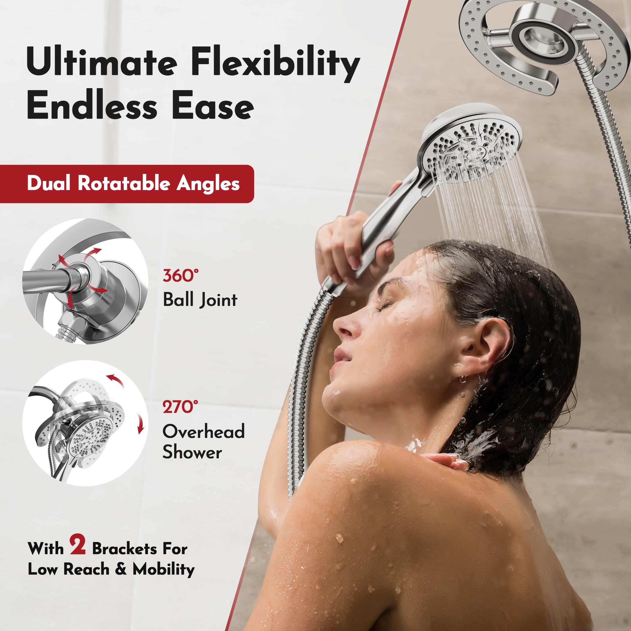 PRIMSOPH 10-Mode High Pressure Handheld and Round Rainfall Shower Head with Magnetic Docking and Stainless Steel Hose, Chrome