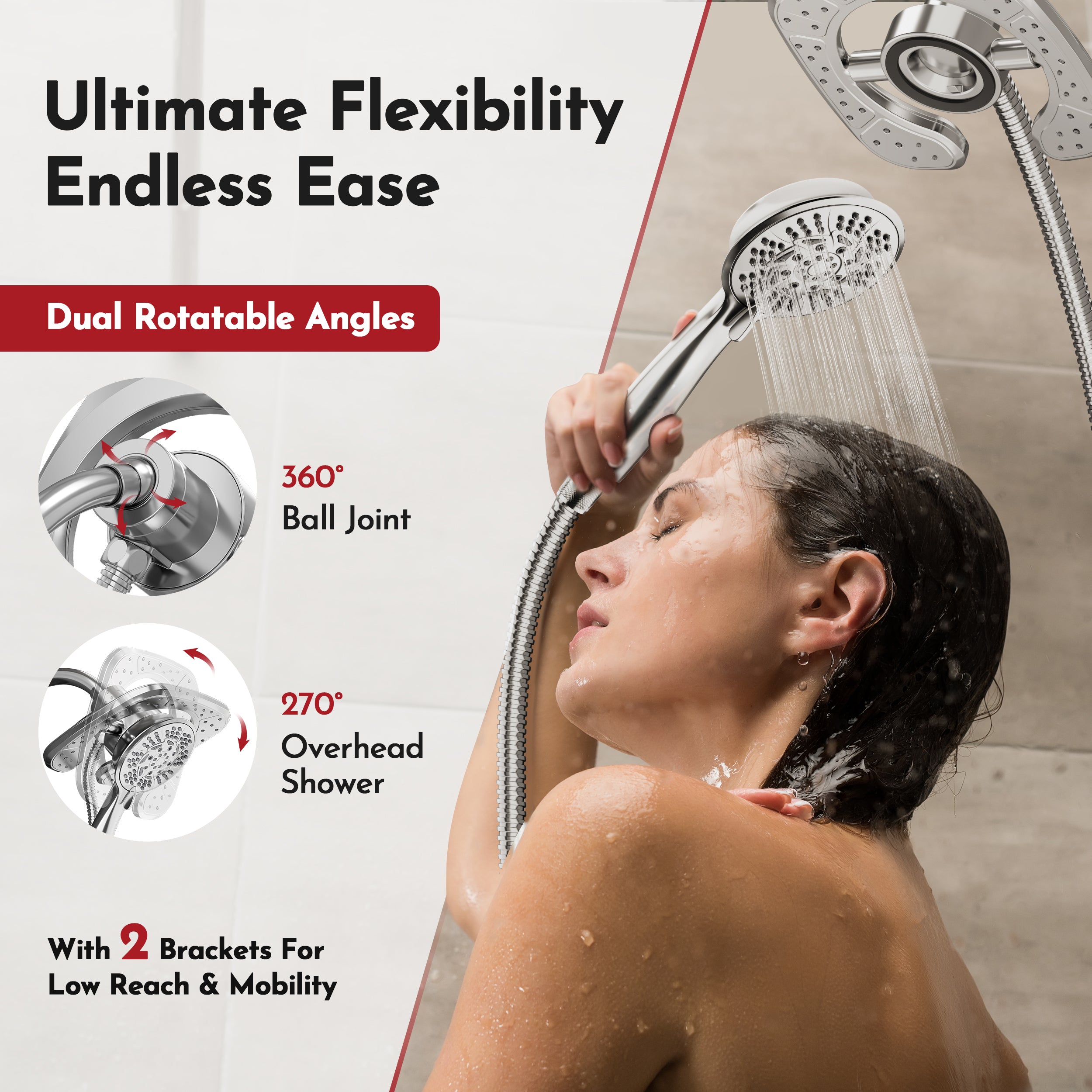 PRIMSOPH 10-Mode High Pressure Handheld and Square Rainfall Shower Head with Magnetic Docking and Stainless Steel Hose, Chrome