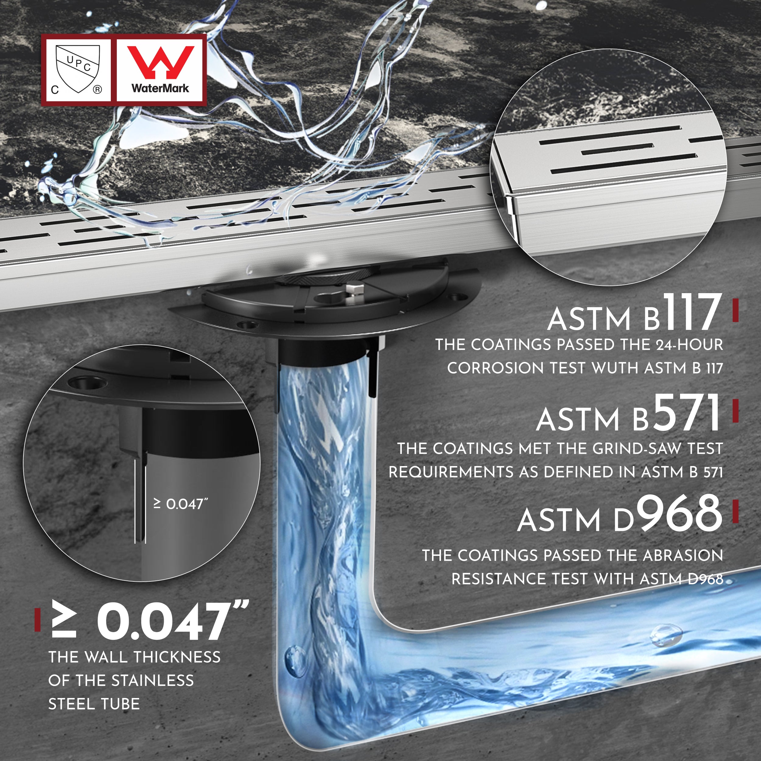 WEBANG 24 Inch Rainline Pattern Linear Shower Drain With Accessories, Brushed Stainless Steel