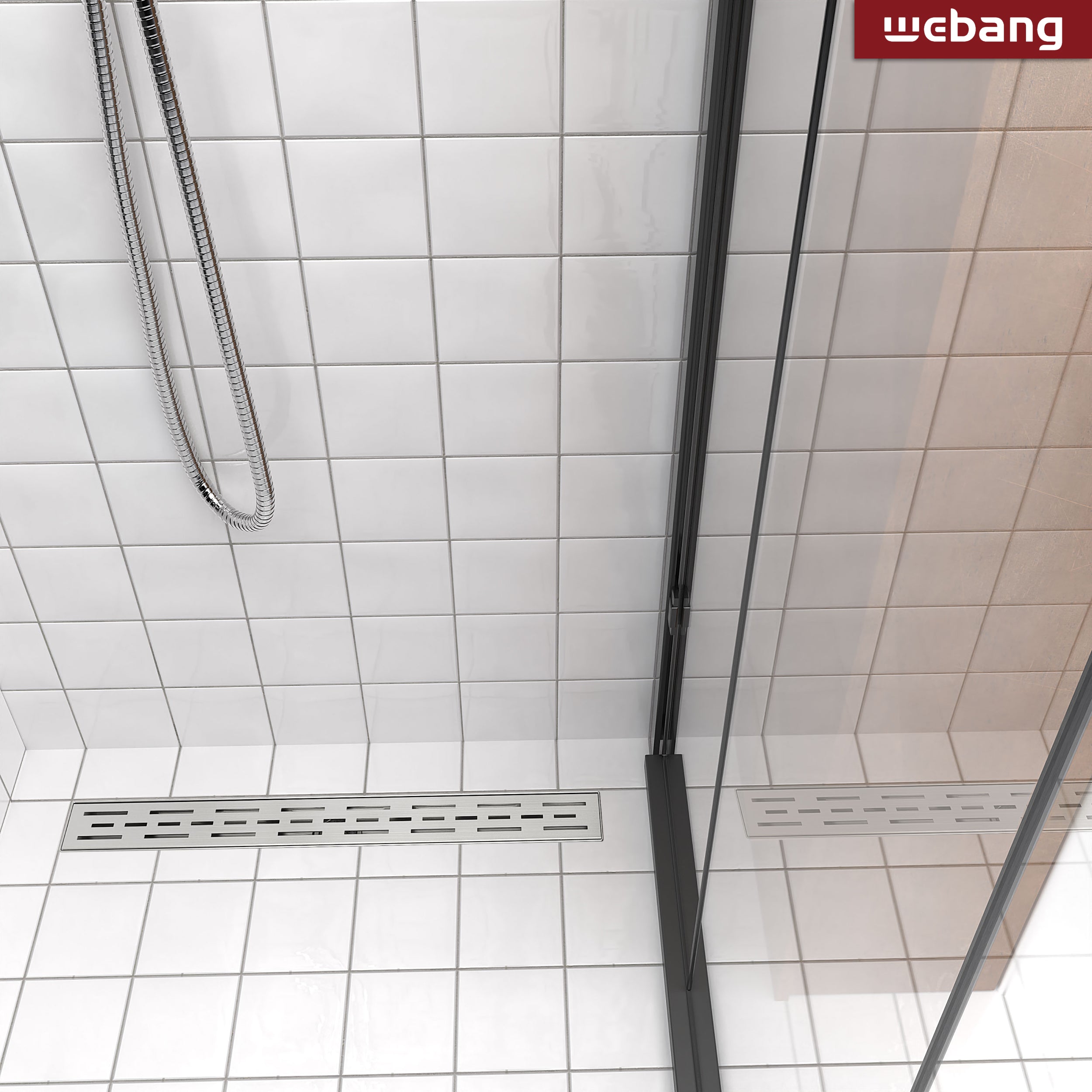 WEBANG 24 Inch Rainline Pattern Linear Shower Drain With Accessories, Brushed Stainless Steel