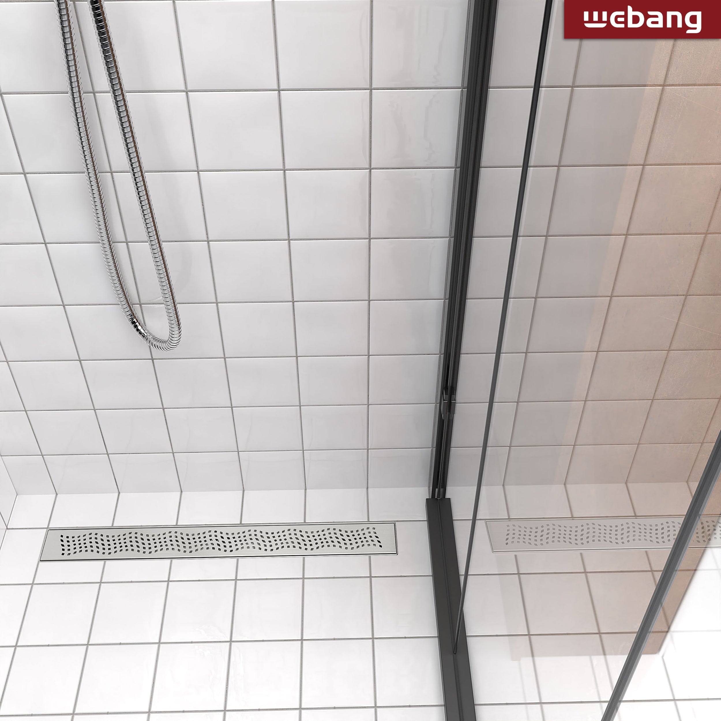 WEBANG 24 Inch Wave-Hole Pattern Linear Shower Drain With Accessories, Brushed Stainless Steel