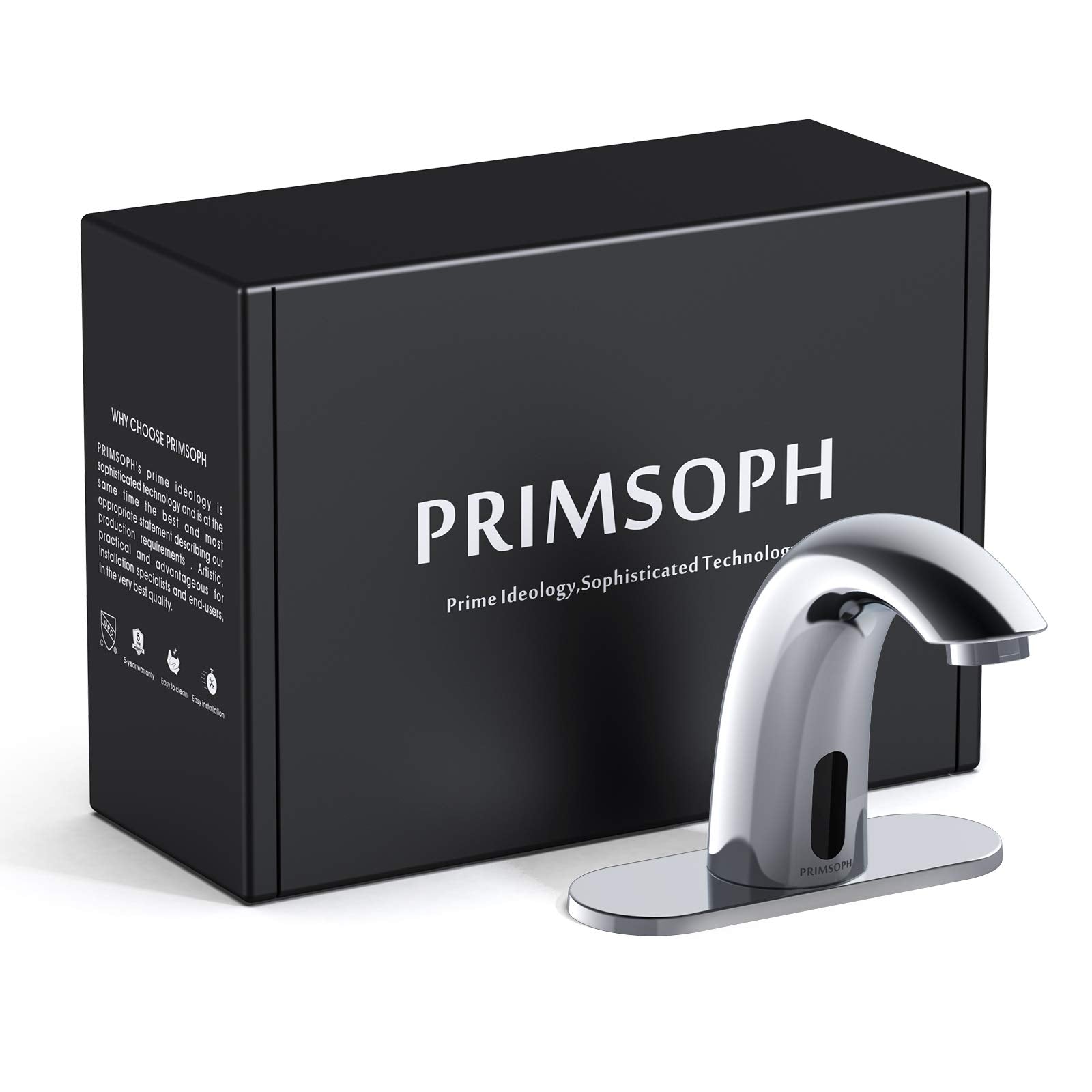 PRIMSOPH Model 8012 Battery and Plug-In Powered Touchless Faucet with Temperature Mixer, Chrome