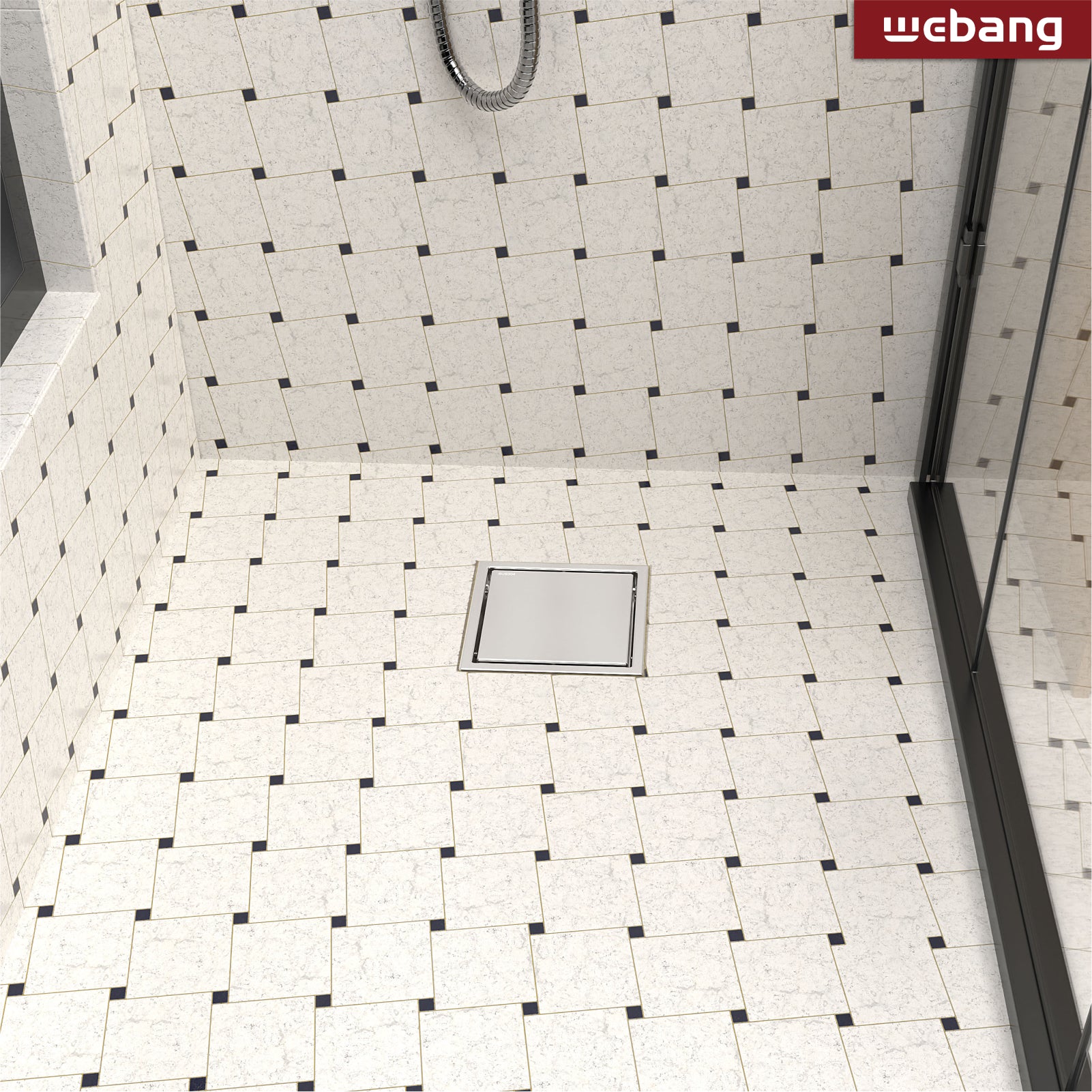 WEBANG 6 Inch Reversible 2-in-1 Square Shower Floor Drain With Flange, Brushed Stainless Steel