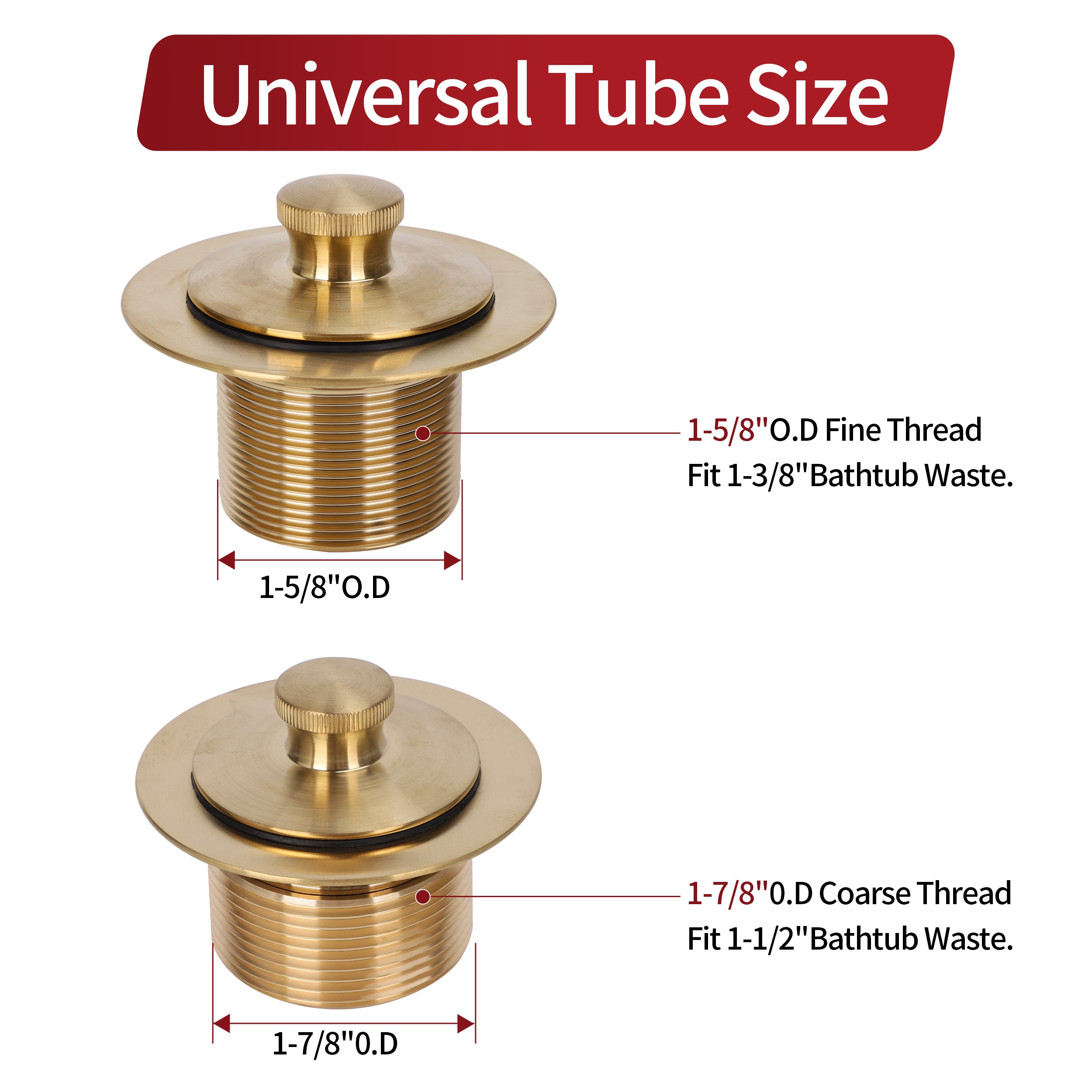 PRIMSOPH Lift Turn Tub Drain Trim Kit with Two Hole Overflow Faceplate, Brushed Gold