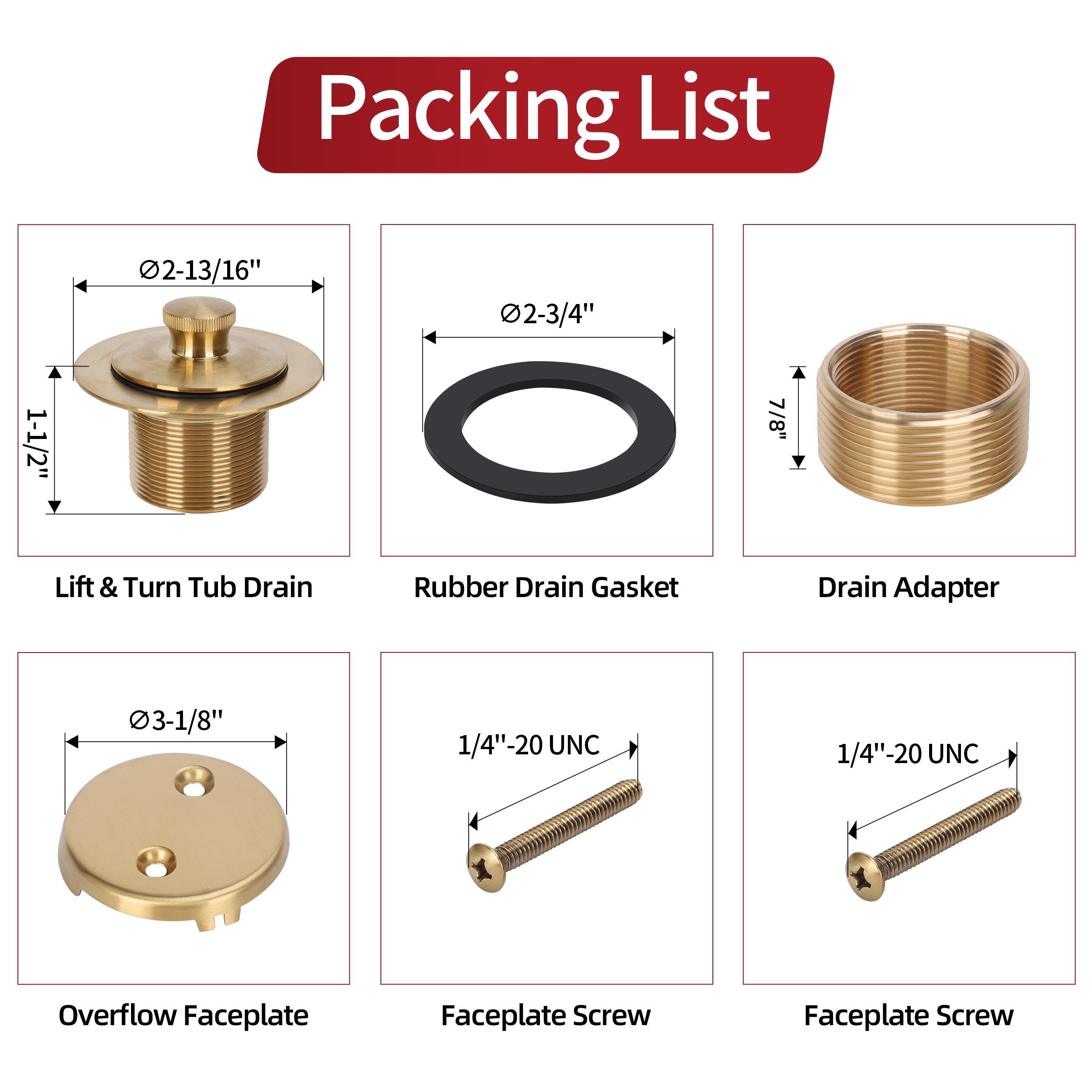 PRIMSOPH Lift Turn Tub Drain Trim Kit with Two Hole Overflow Faceplate, Brushed Gold