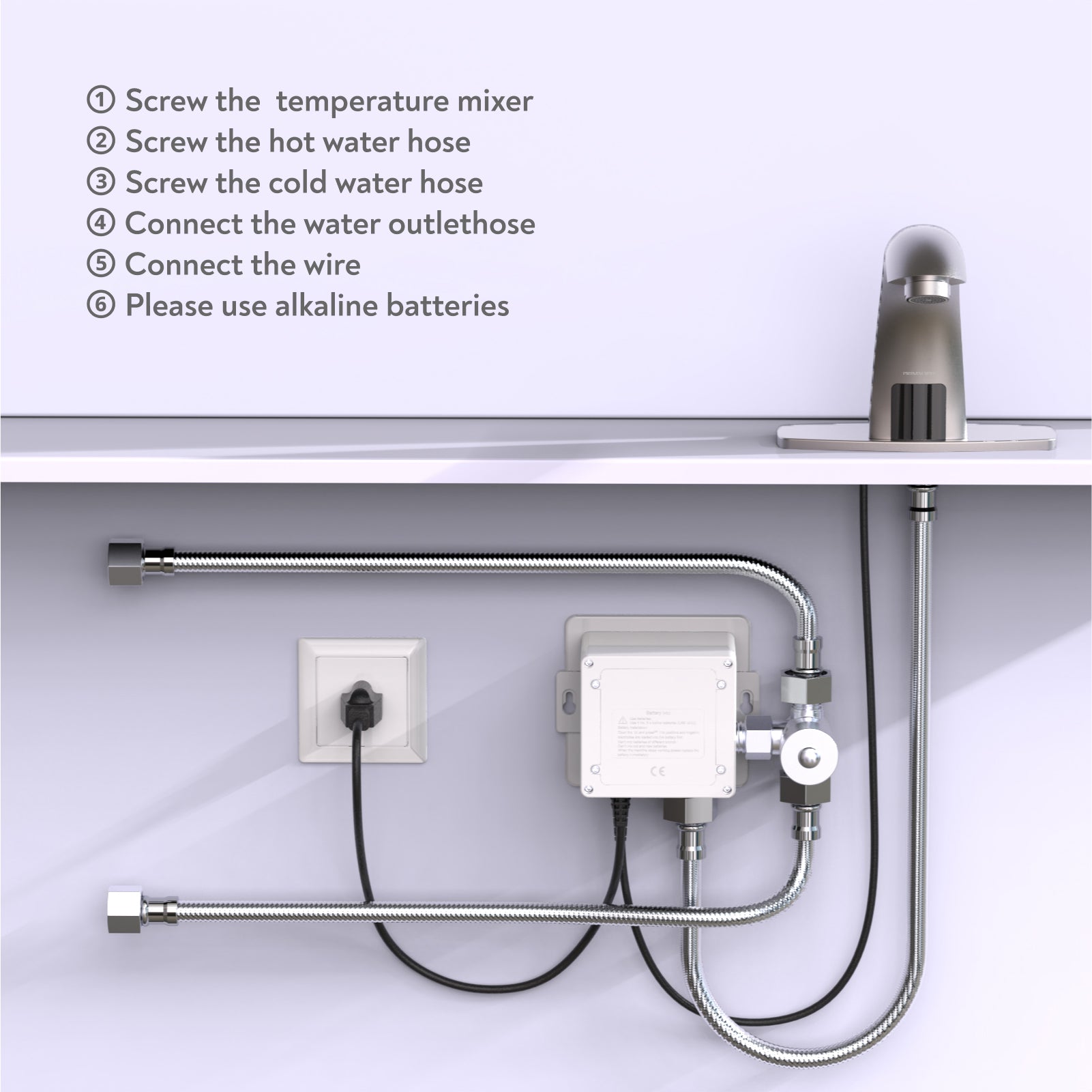 PRIMSOPH Model 8003 Battery and Plug-In Powered Touchless Faucet with Temperature Mixer, Brushed Nickel