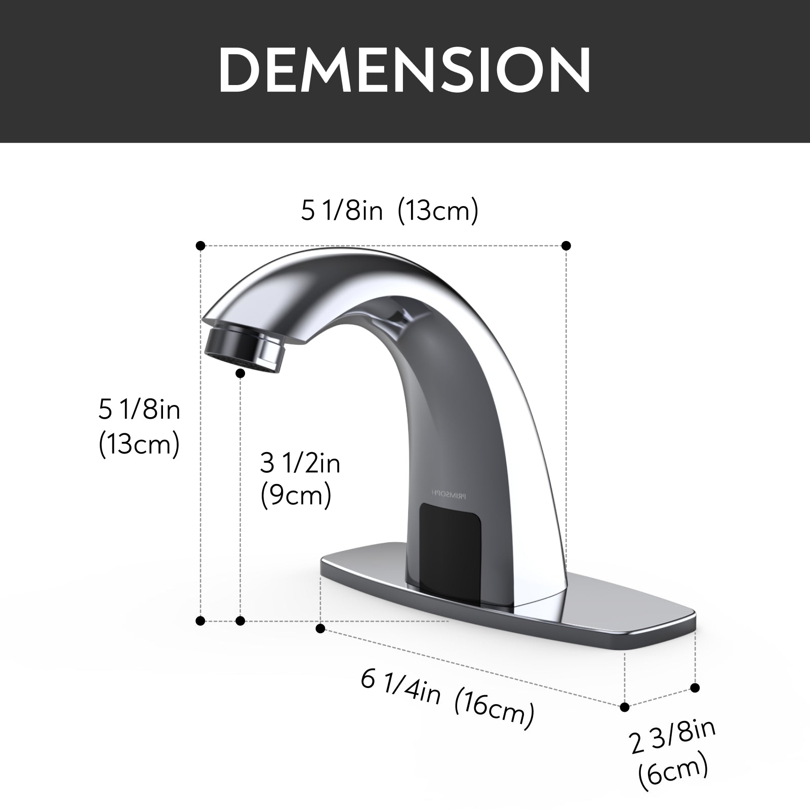 PRIMSOPH Model 8003 Battery and Plug-In Powered Touchless Faucet with Temperature Mixer, Chrome