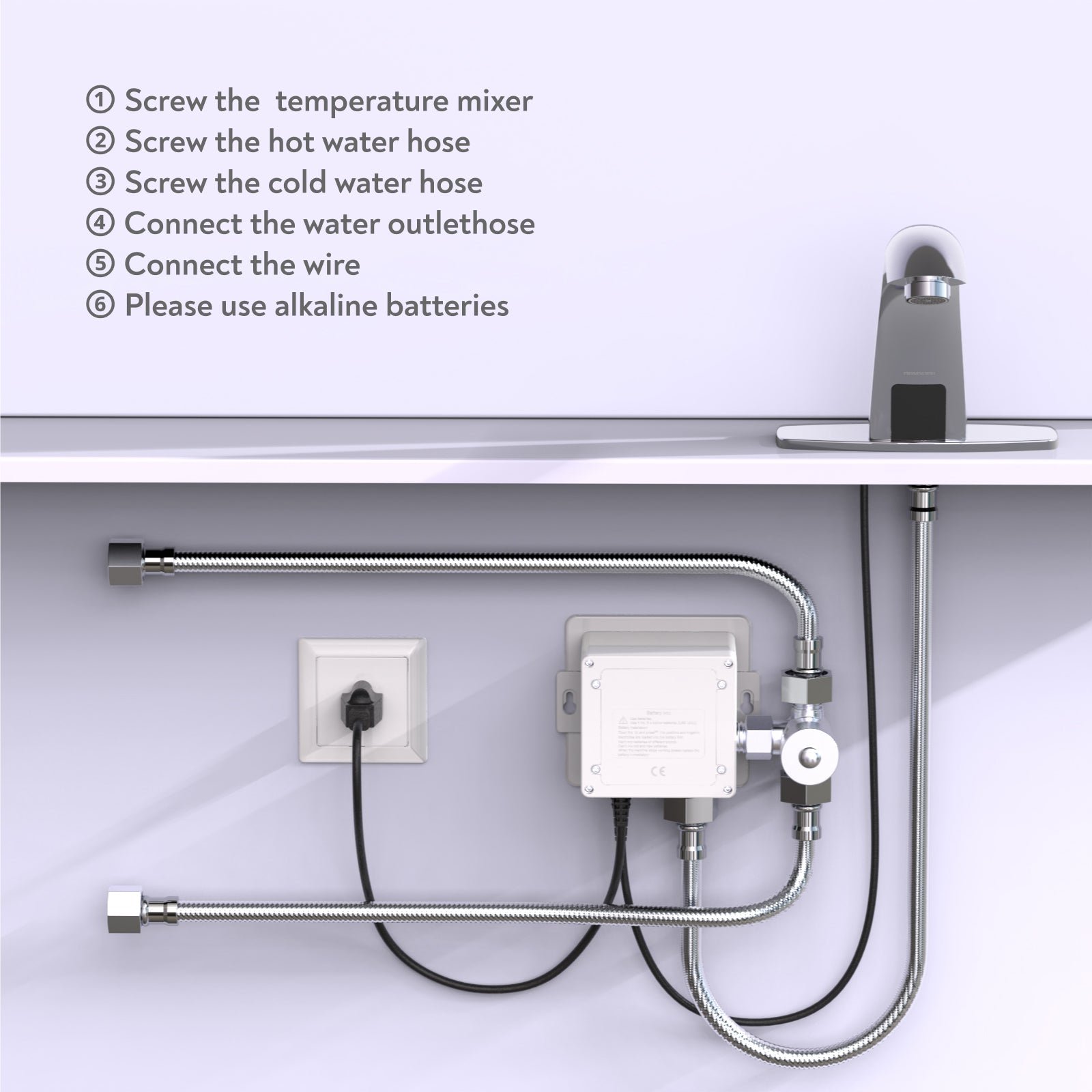 PRIMSOPH Model 8003 Battery and Plug-In Powered Touchless Faucet with Temperature Mixer, Chrome