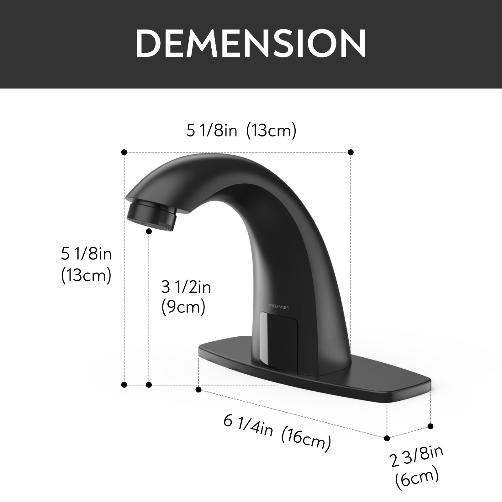 PRIMSOPH Model 8003 Battery and Plug-In Powered Touchless Faucet with Temperature Mixer, Matte Black