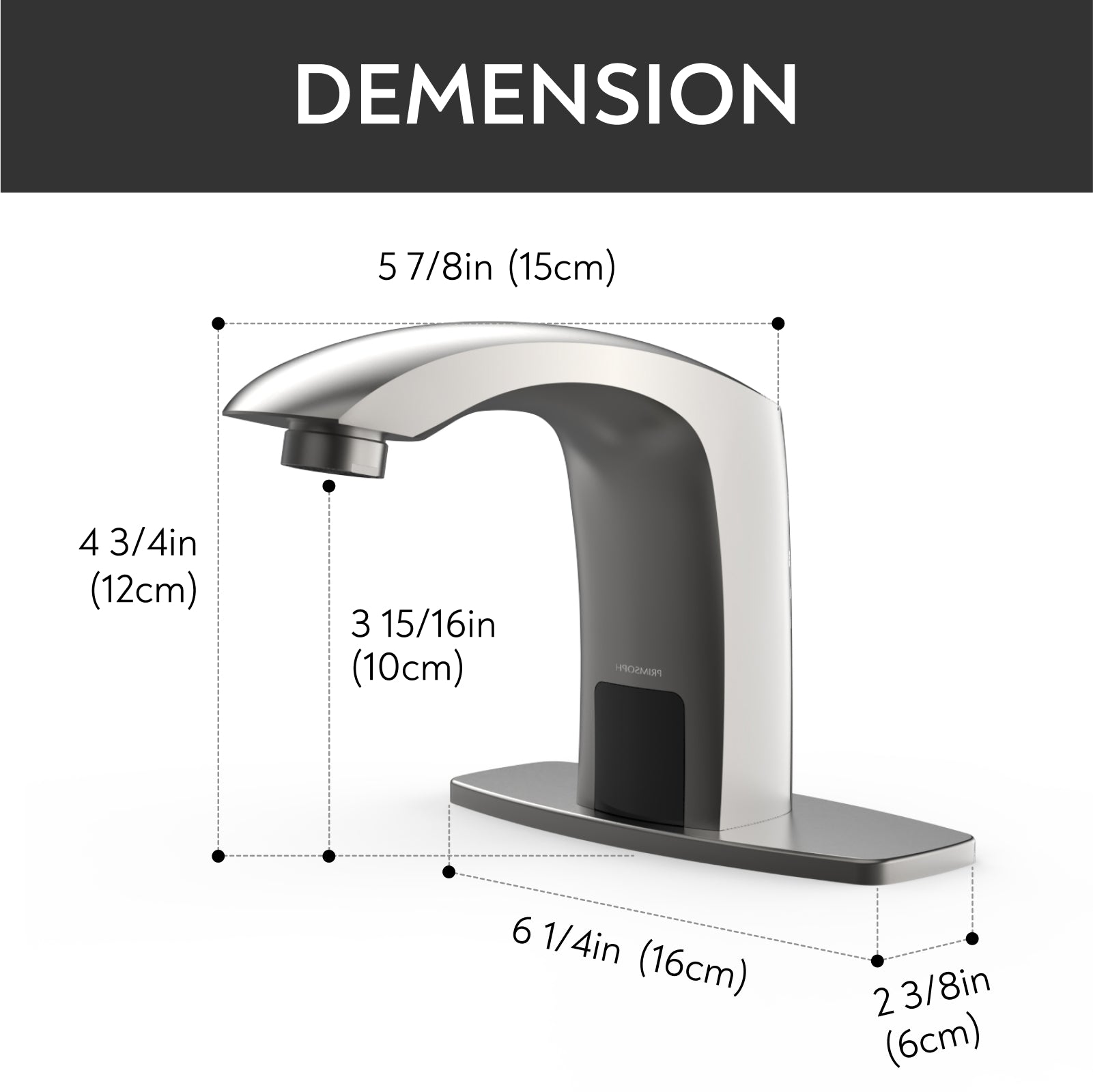 PRIMSOPH Model 8009 Battery and Plug-In Powered Touchless Faucet with Temperature Mixer, Brushed Nickel