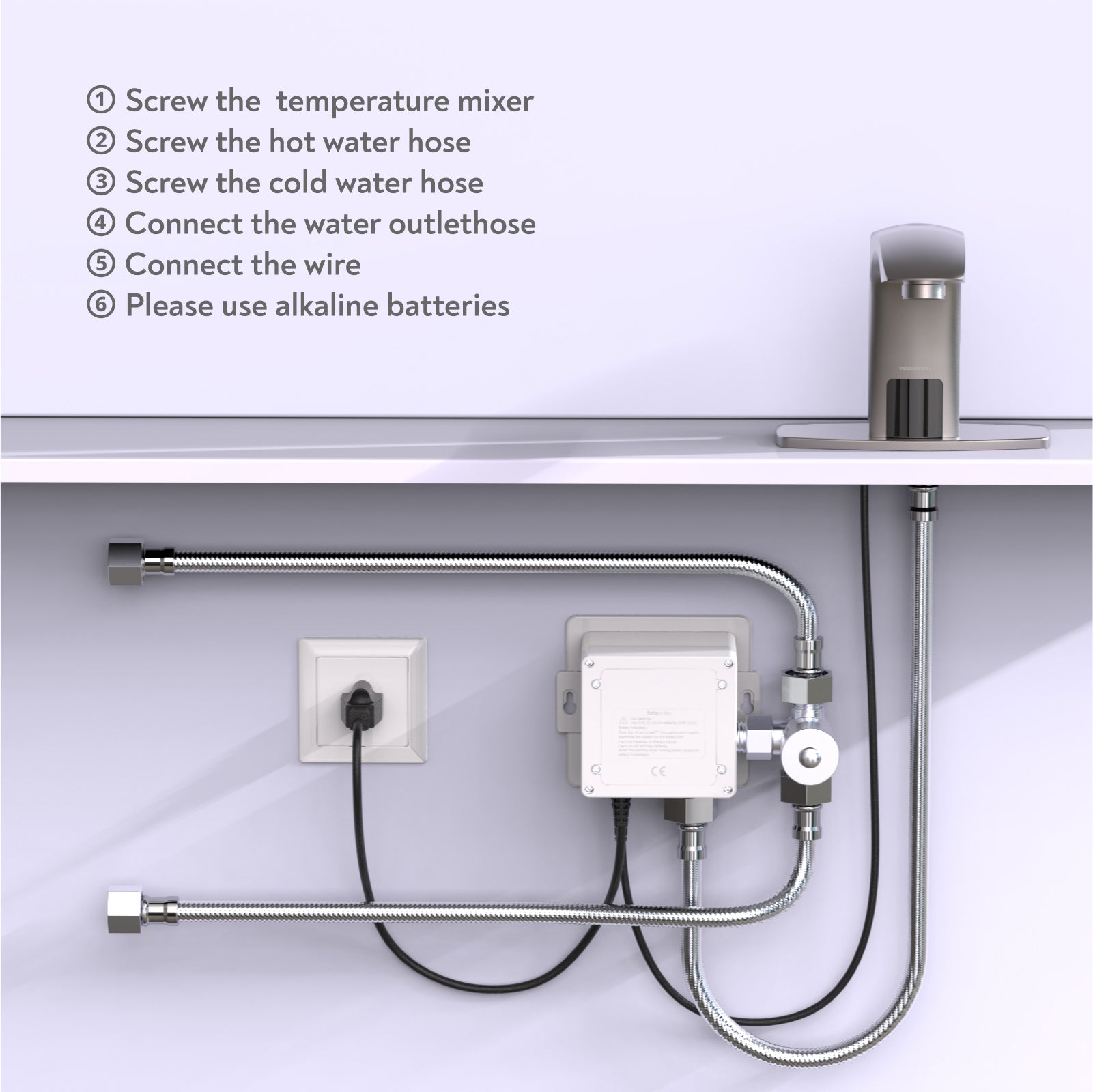 PRIMSOPH Model 8009 Battery and Plug-In Powered Touchless Faucet with Temperature Mixer, Brushed Nickel