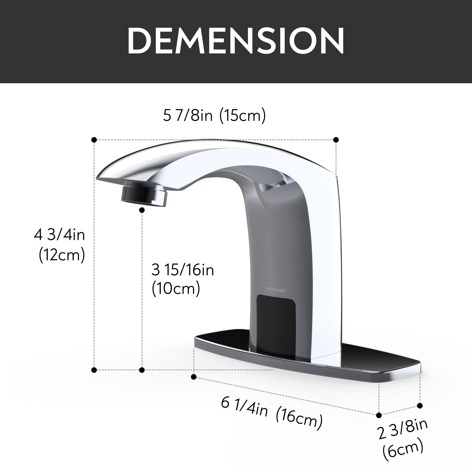 PRIMSOPH Model 8009 Battery and Plug-In Powered Touchless Faucet with Temperature Mixer, Chrome