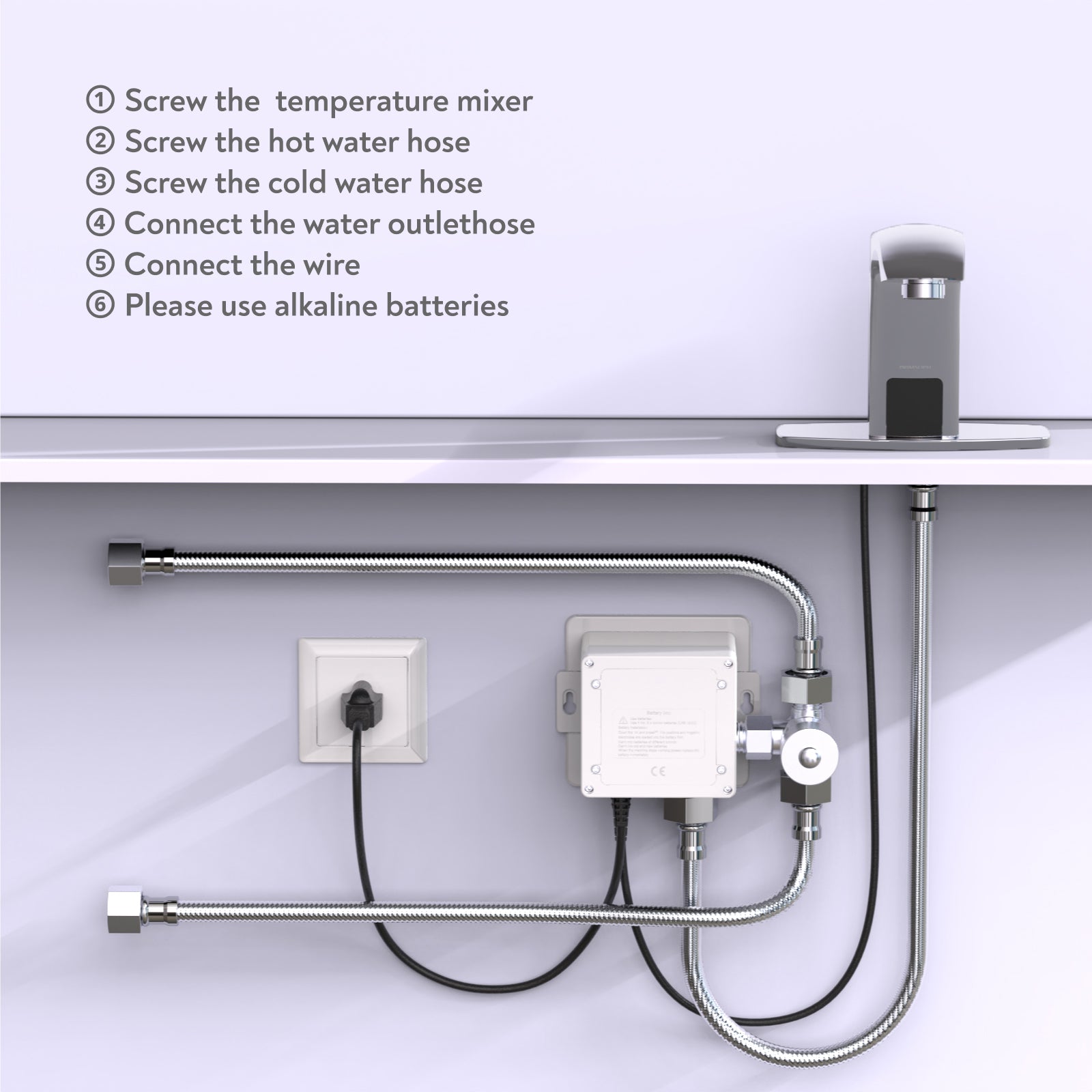 PRIMSOPH Model 8009 Battery and Plug-In Powered Touchless Faucet with Temperature Mixer, Chrome