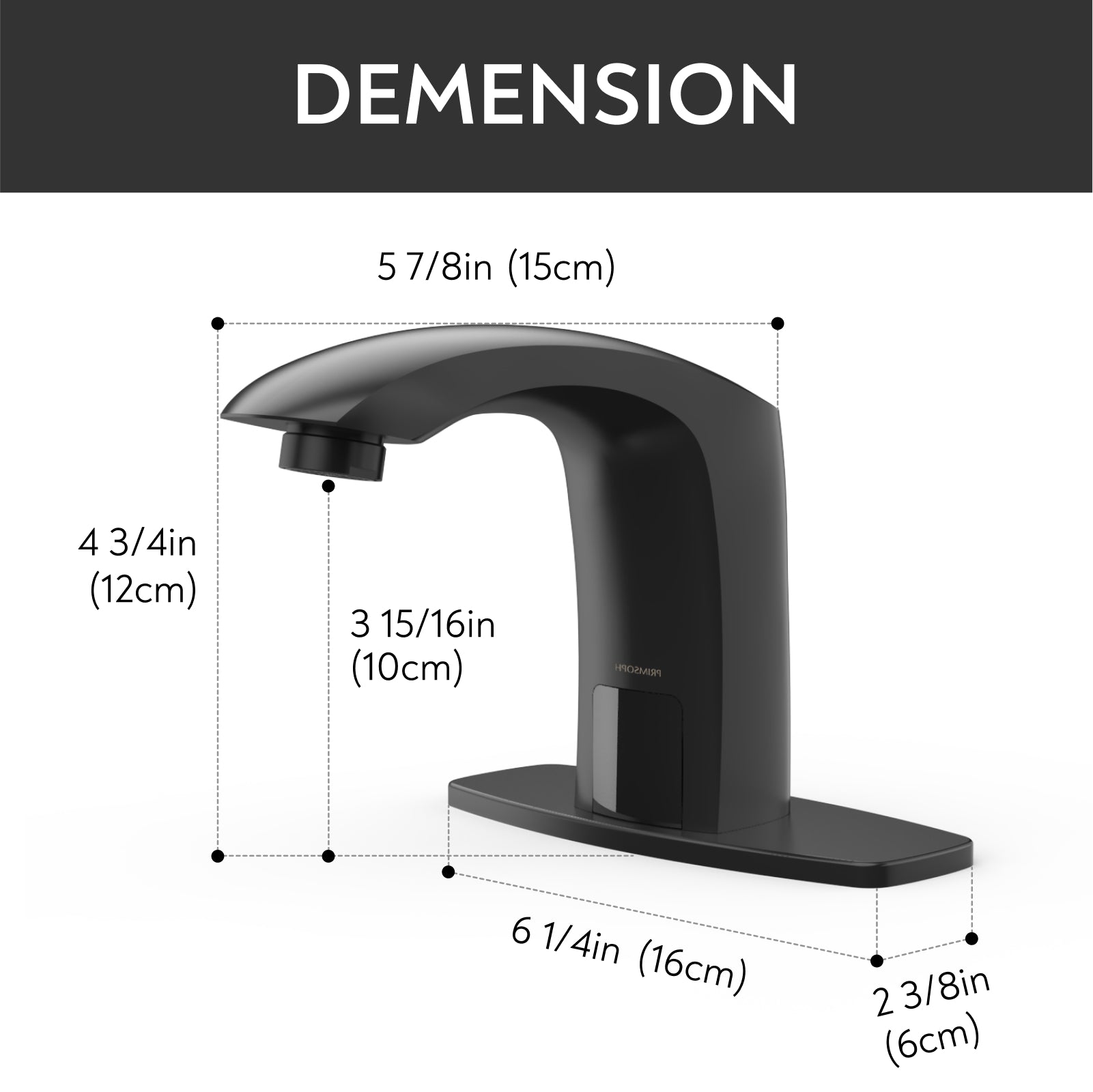 PRIMSOPH Model 8009 Battery and Plug-In Powered Touchless Faucet with Temperature Mixer, Matte Black